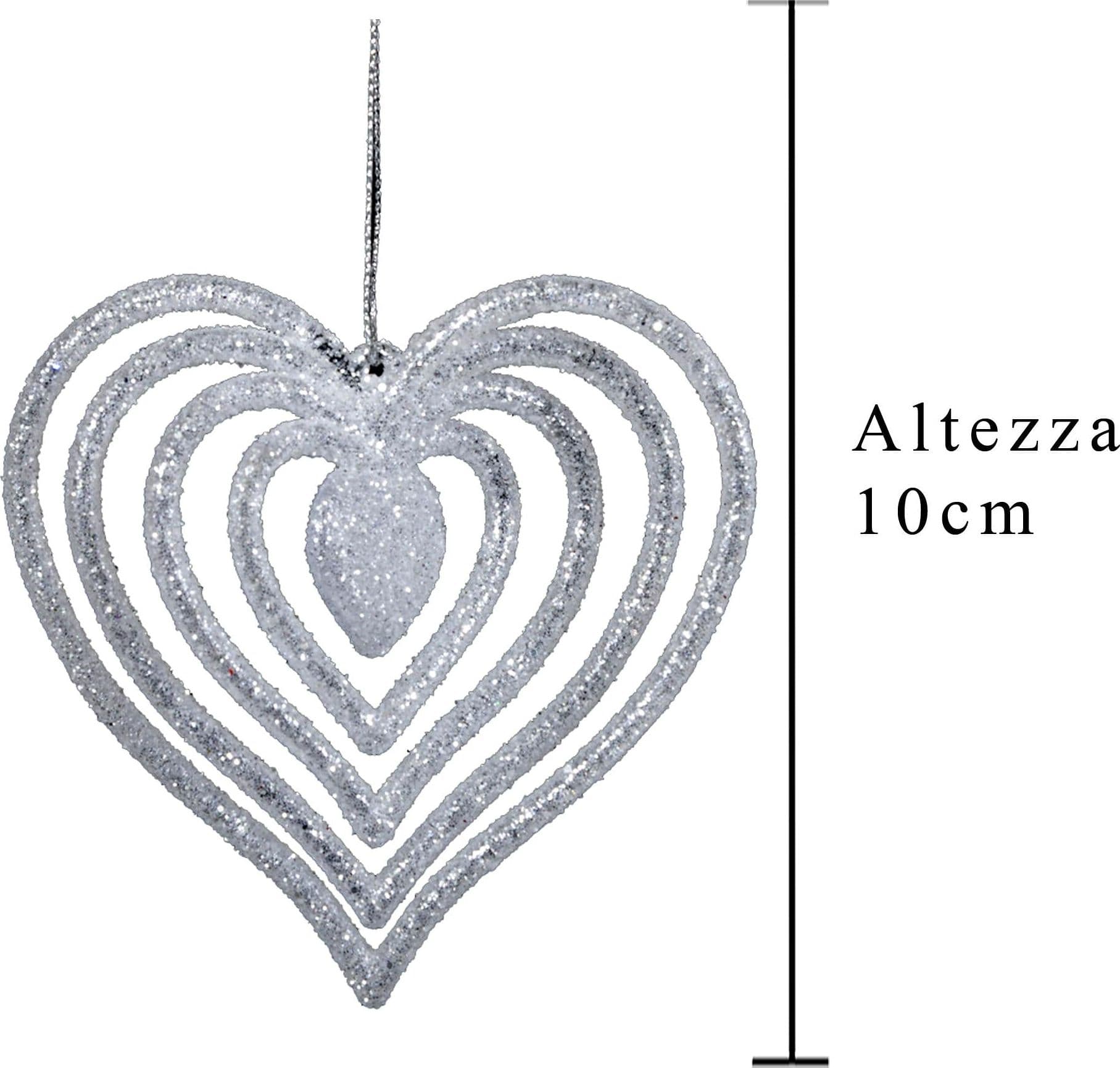 Pallina per albero di Natale a forma di cuore in plastica color Argento Glitter da 10 cm - 2