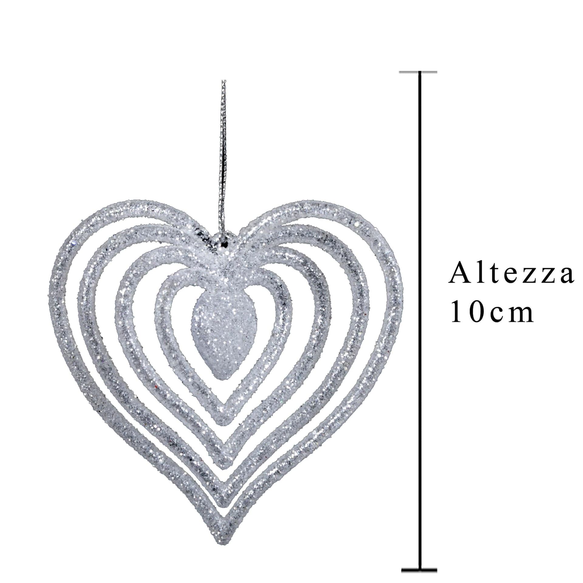Pallina per albero di Natale a forma di cuore in plastica color Argento Glitter da 10 cm - 2