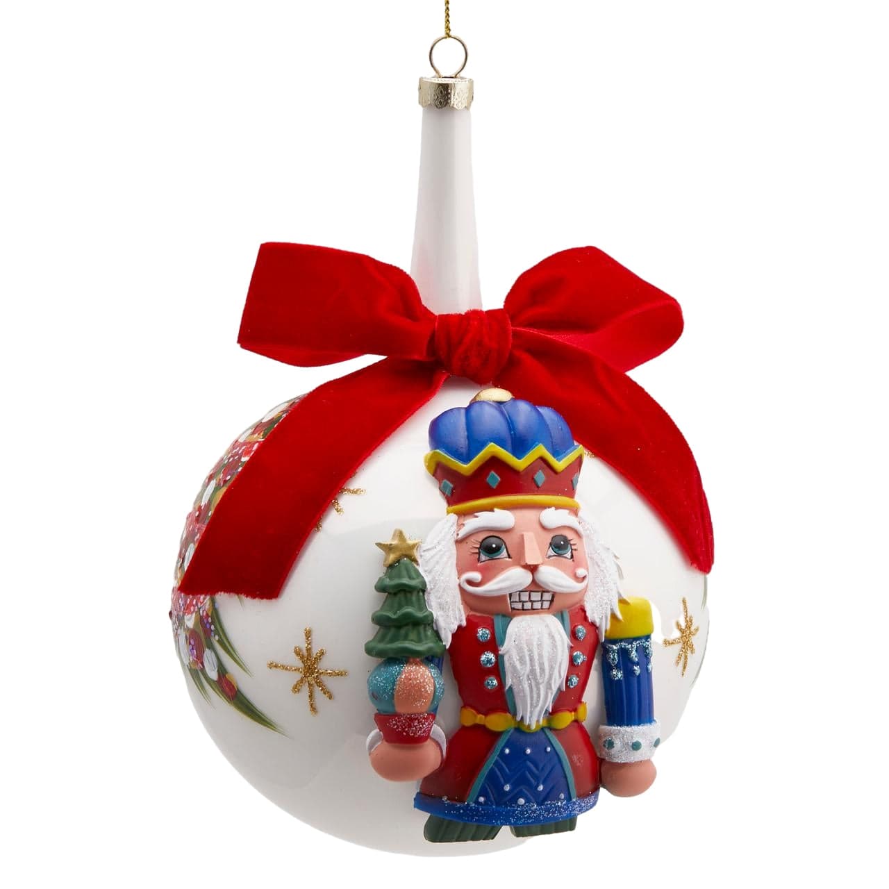 Pallina per albero di Natale in vetro con Soldatino e fiocco rosso - 2