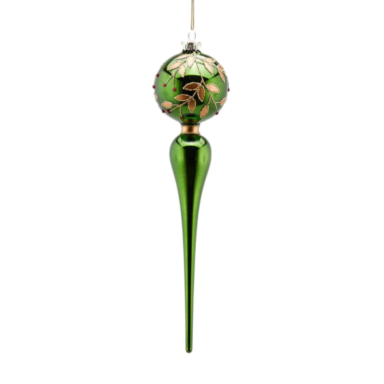 Pallina Fuso per albero di Natale in vetro con decorazione a foglie da 25 cm - 2