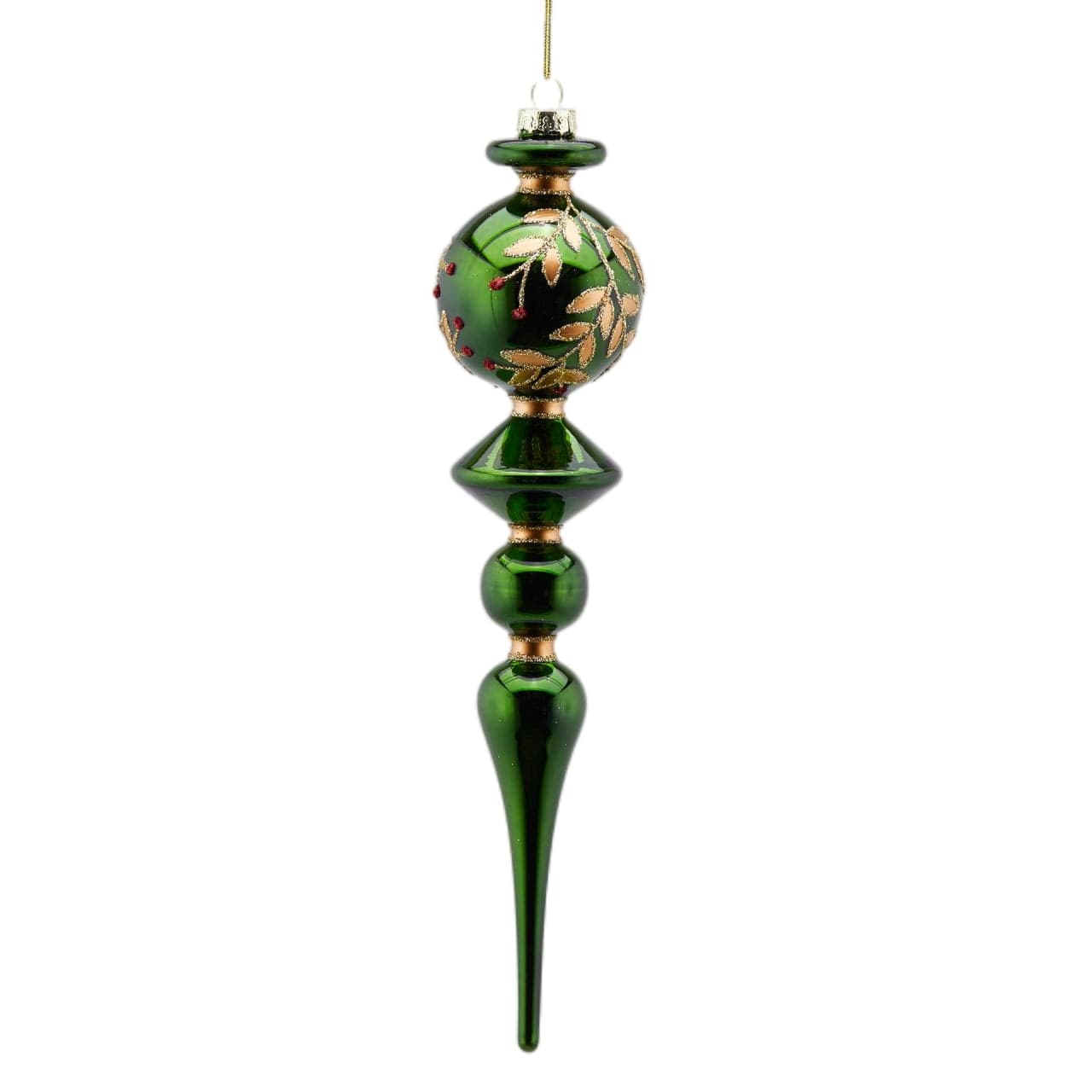 Pallina Fuso per albero di Natale in vetro con decorazione a foglie da 25 cm - 3