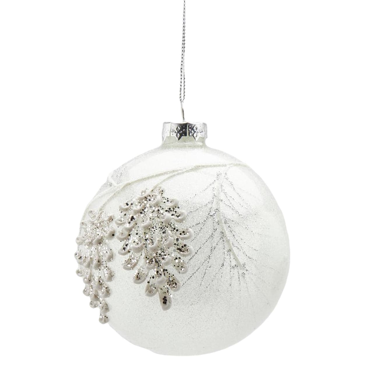 Pallina per albero di Natale in vetro decorata con Pigne pendaglio decorativo bianco - 2