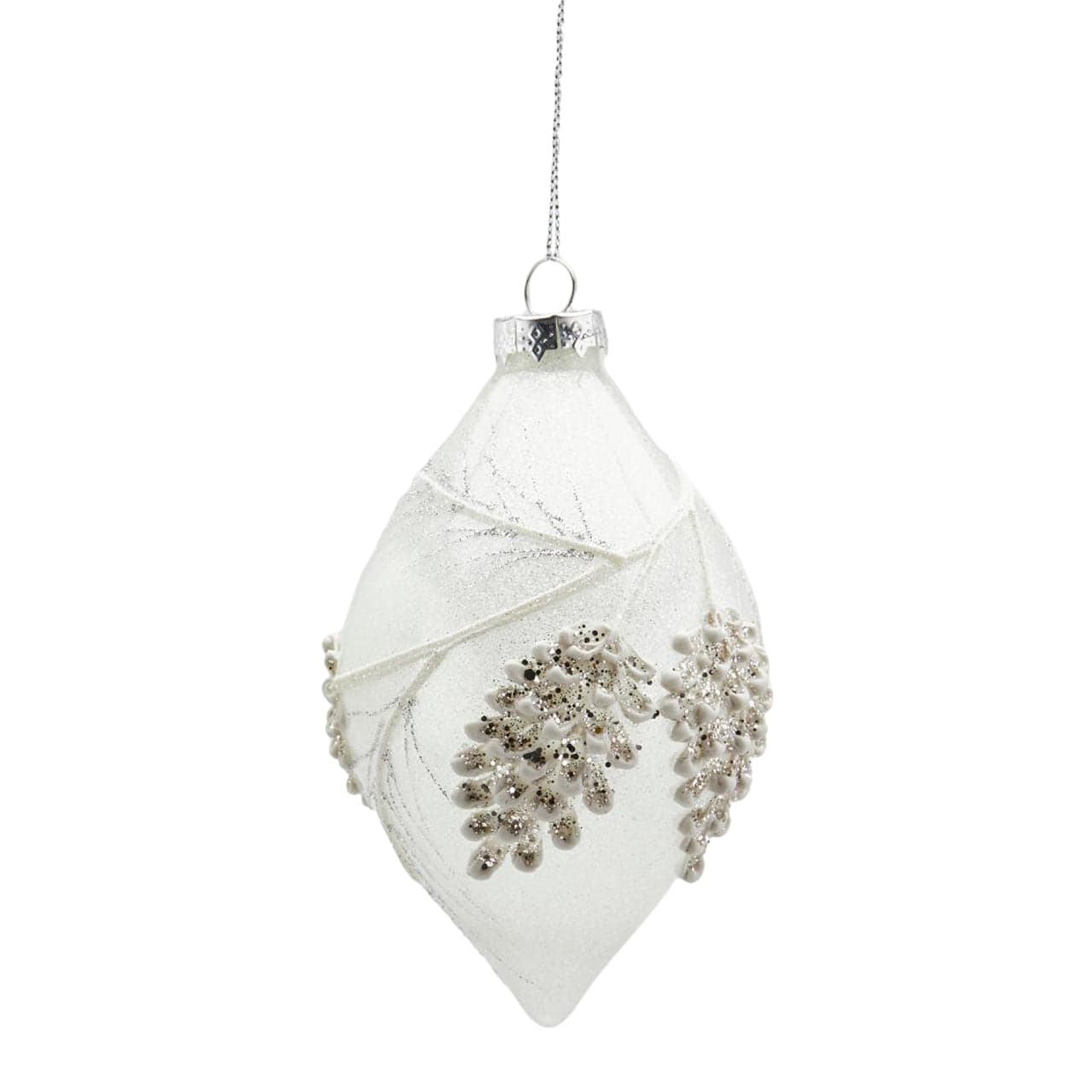 Pallina per albero di Natale in vetro decorata con Pigne pendaglio decorativo bianco - 3