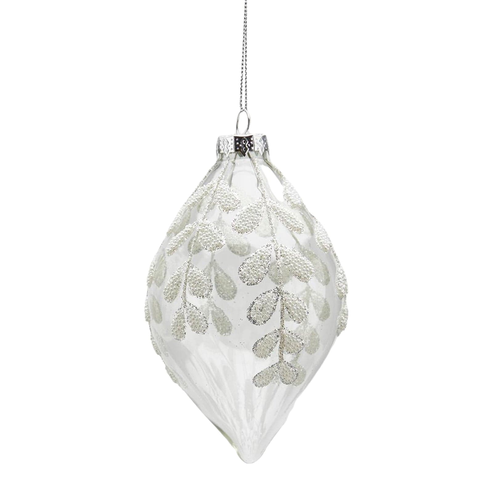 Pallina per albero di Natale in vetro decorata con Foglie pendaglio decorativo bianco - 2