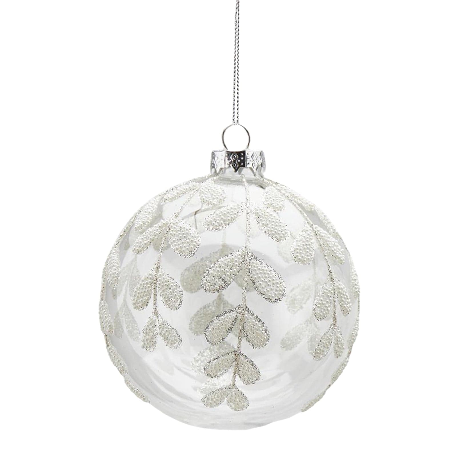 Pallina per albero di Natale in vetro decorata con Foglie pendaglio decorativo bianco - 3