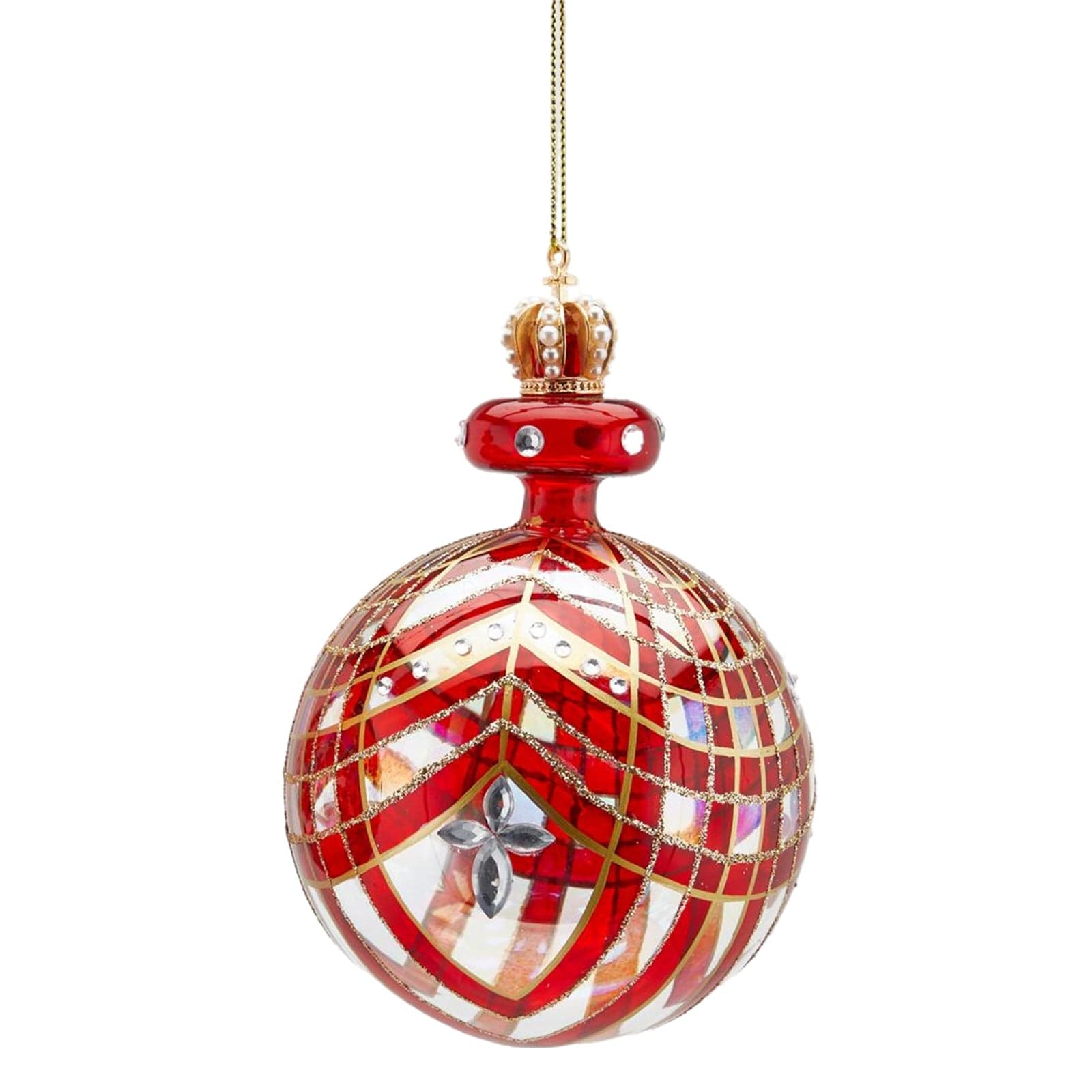 Pallina per albero di Natale in vetro decorata pendaglio decorativo rosso da 13 cm - 3