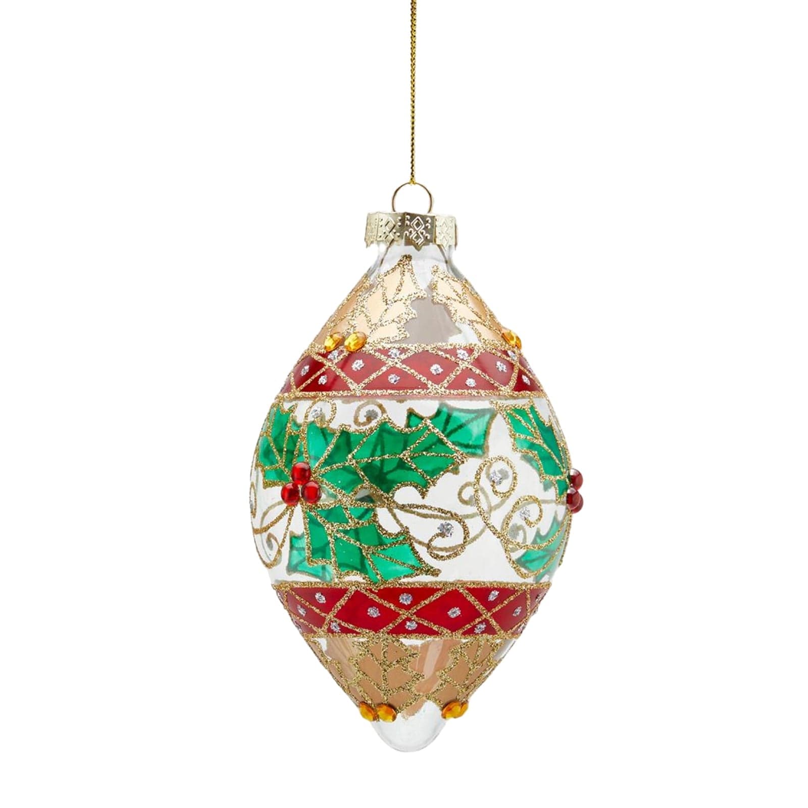 Pallina per albero di Natale in vetro decorata con Agrifoglio pendaglio decorativo verde - 2