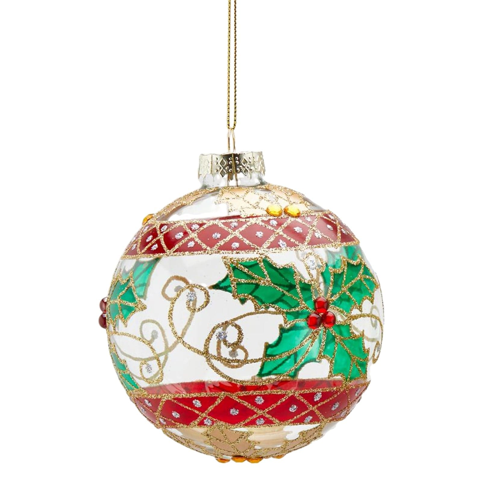 Pallina per albero di Natale in vetro decorata con Agrifoglio pendaglio decorativo verde - 3