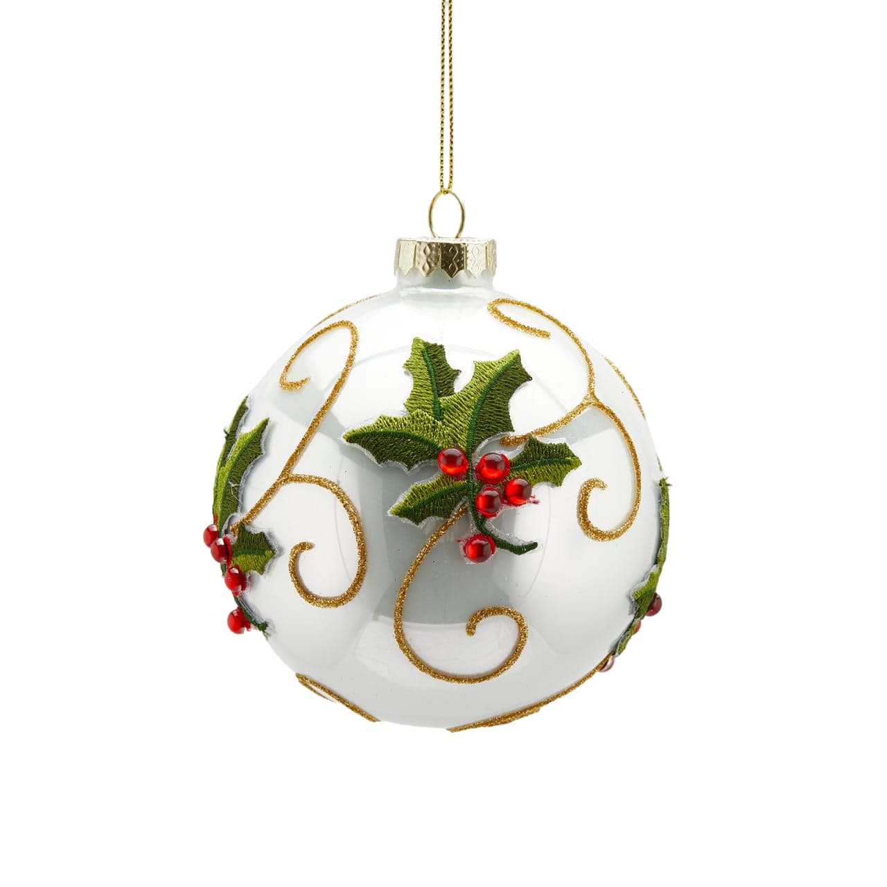 Pallina per albero di Natale in vetro decorata con Agrifoglio pendaglio decorativo - 2