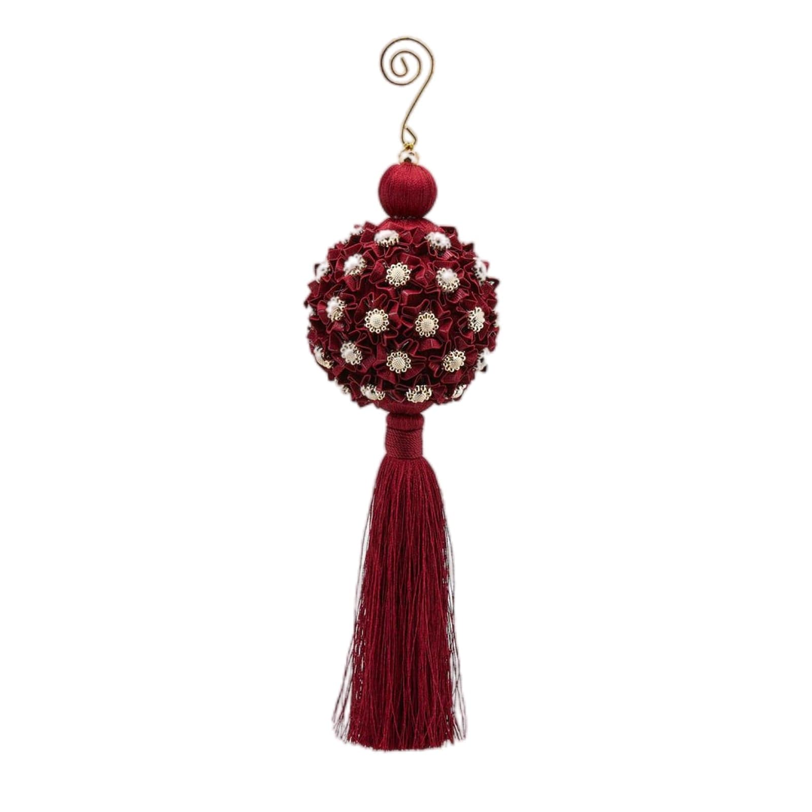 Nappa natalizia Bordeaux decorata con Fiori, pendaglio per albero di Natale - 2