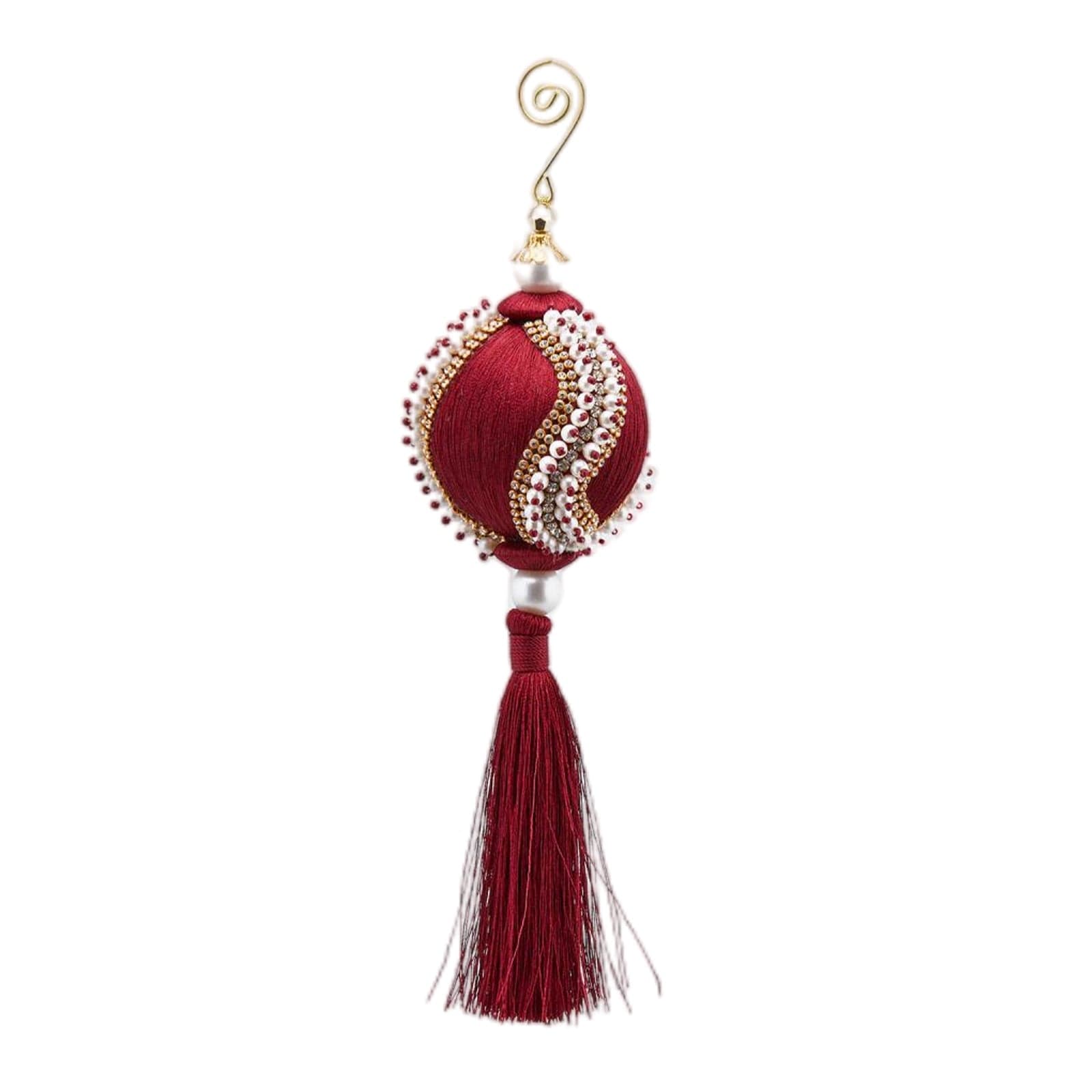 Nappa natalizia Bordeaux decorata con Perle, pendaglio per albero di Natale - 2