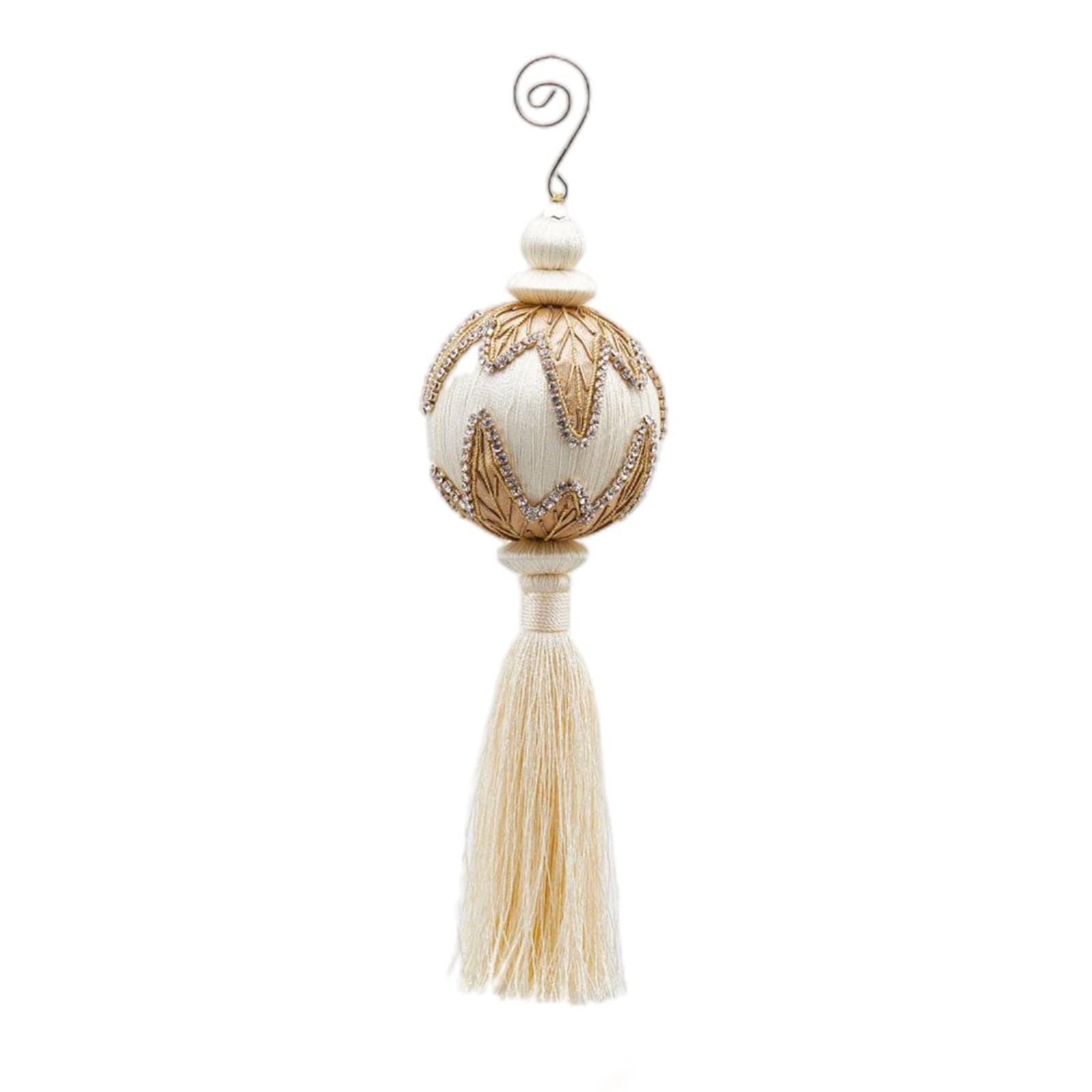 Nappa natalizia Oro Bianco decorata con Ricamo, pendaglio per albero di Natale da 28 cm