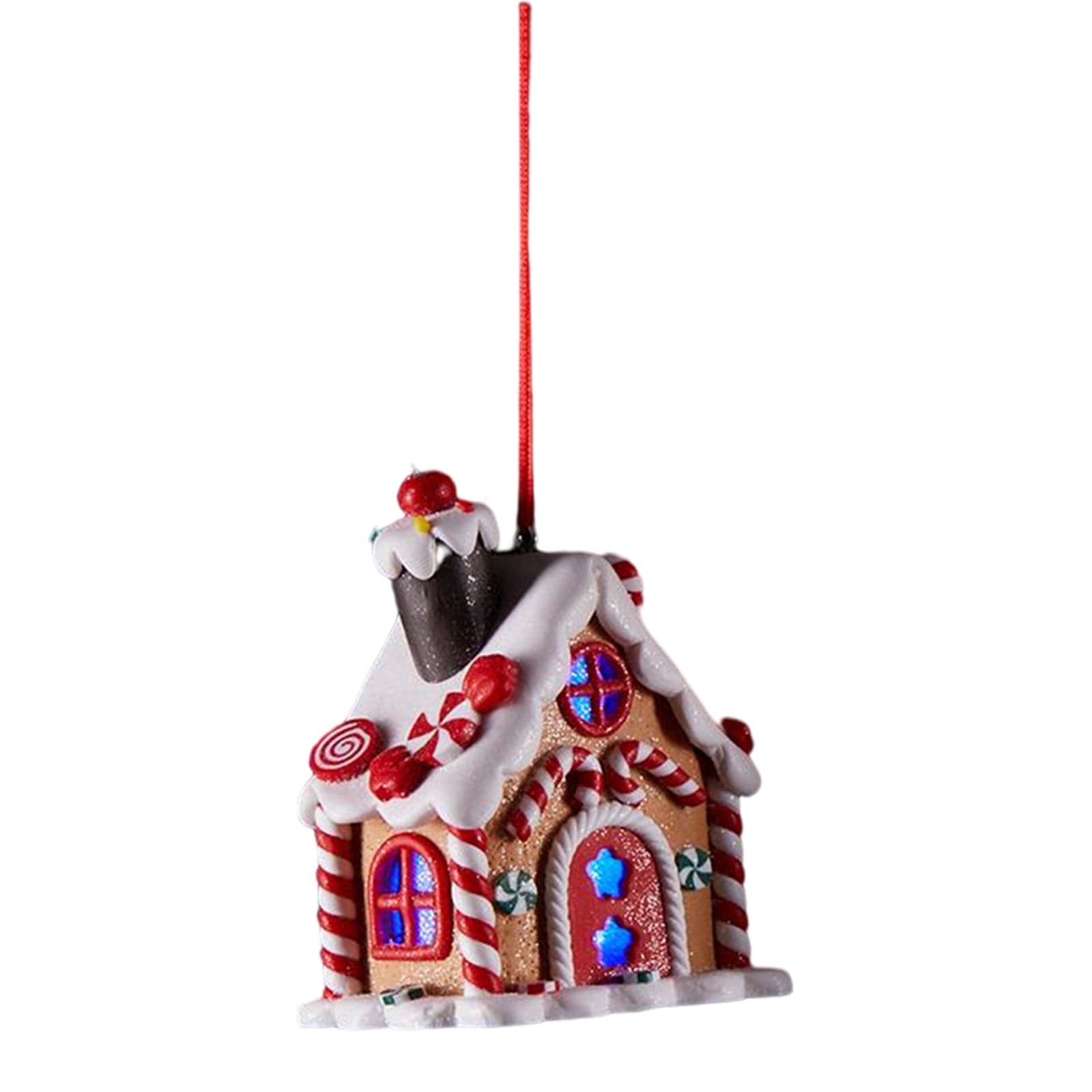 Pendaglio per albero di natale Case di Marzapane con LED da 10 cm rosso e bianco - 2