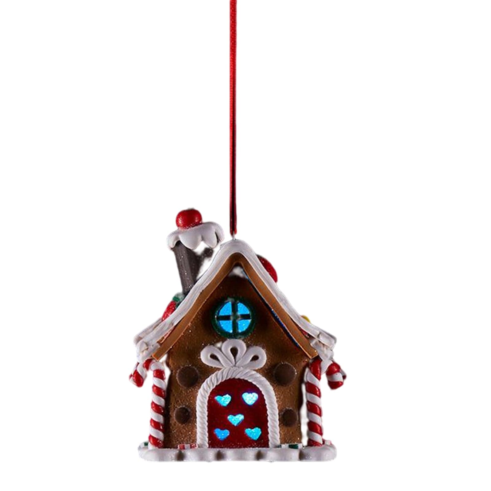 Pendaglio per albero di natale Case di Marzapane con LED da 10 cm rosso e bianco - 3