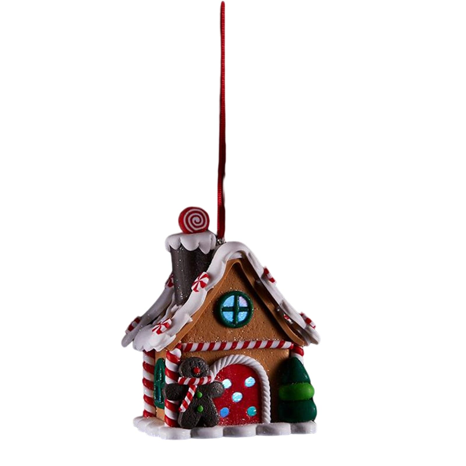 Pendaglio per albero di natale Case di Marzapane con LED da 10 cm rosso e bianco - 4