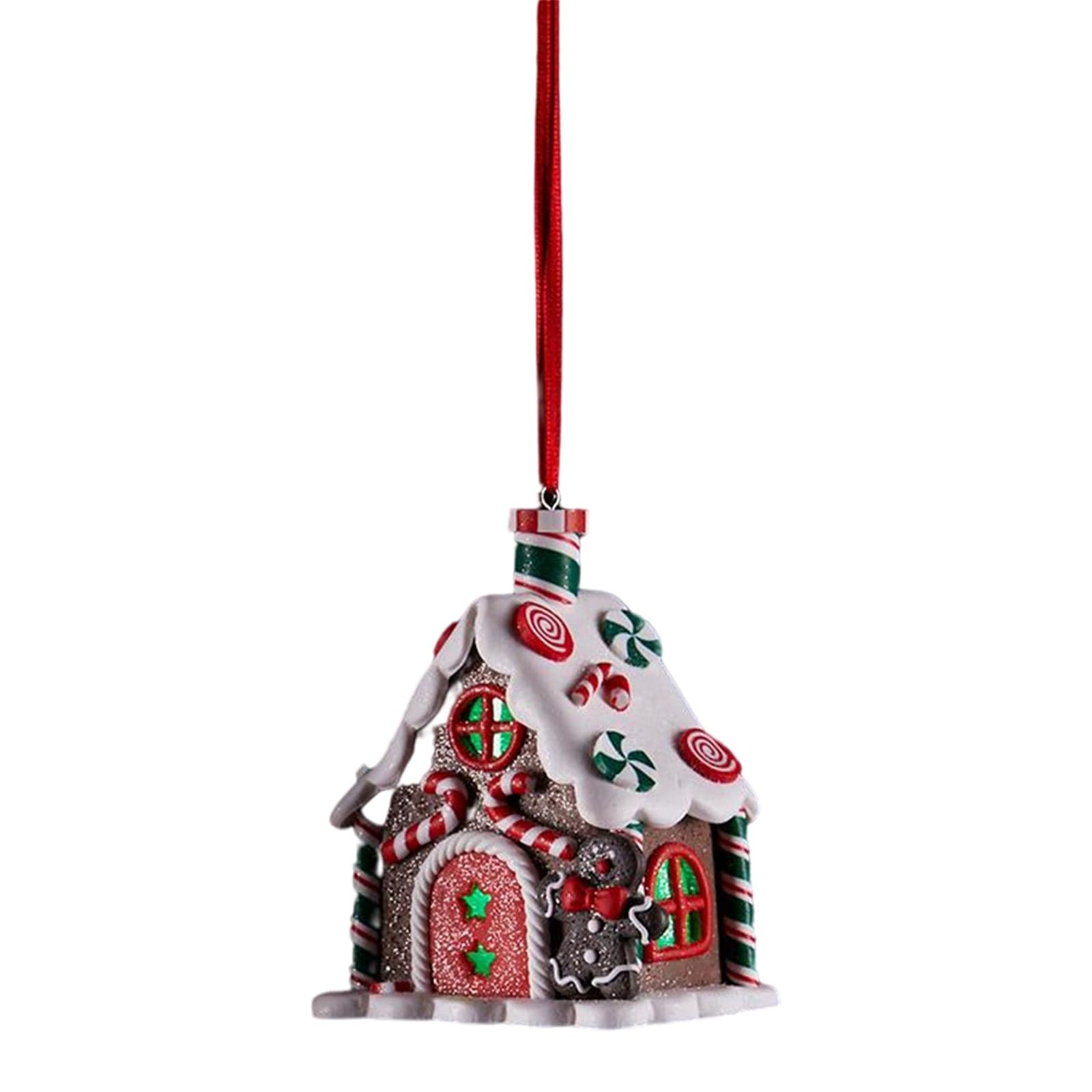 Pendaglio per albero di natale Case di Marzapane con LED da 10 cm rosso e bianco - 5