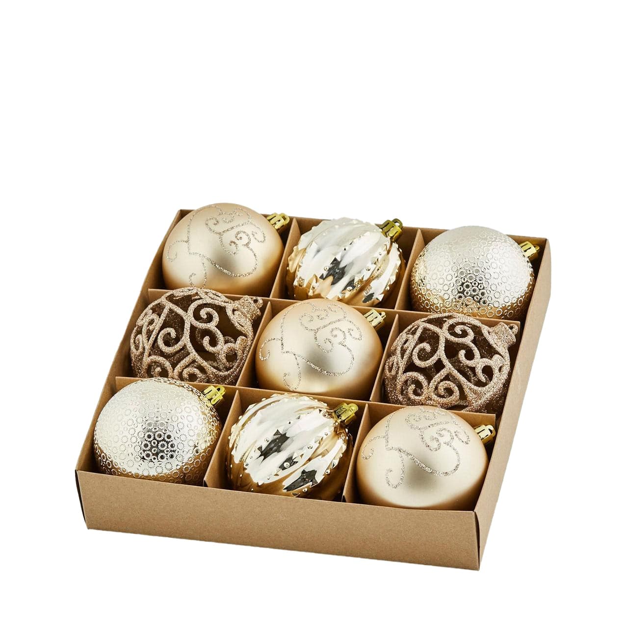 Palline per albero di natale in plastica color Champagne pendagli misti decorati - 3