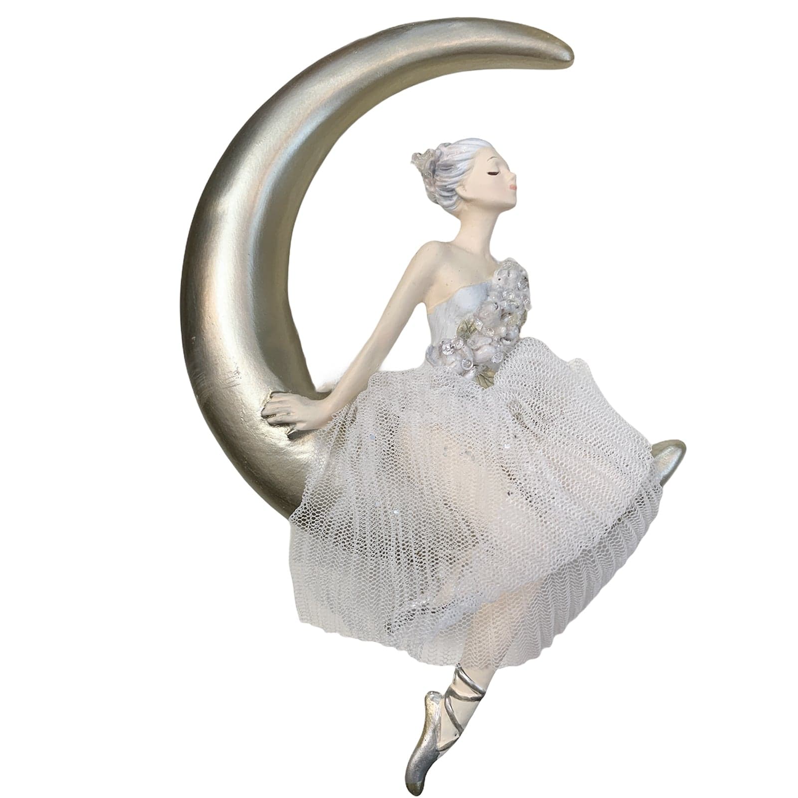 Pallina per albero di natale ballerina con tutù in pizzo argento e oro h 18 cm