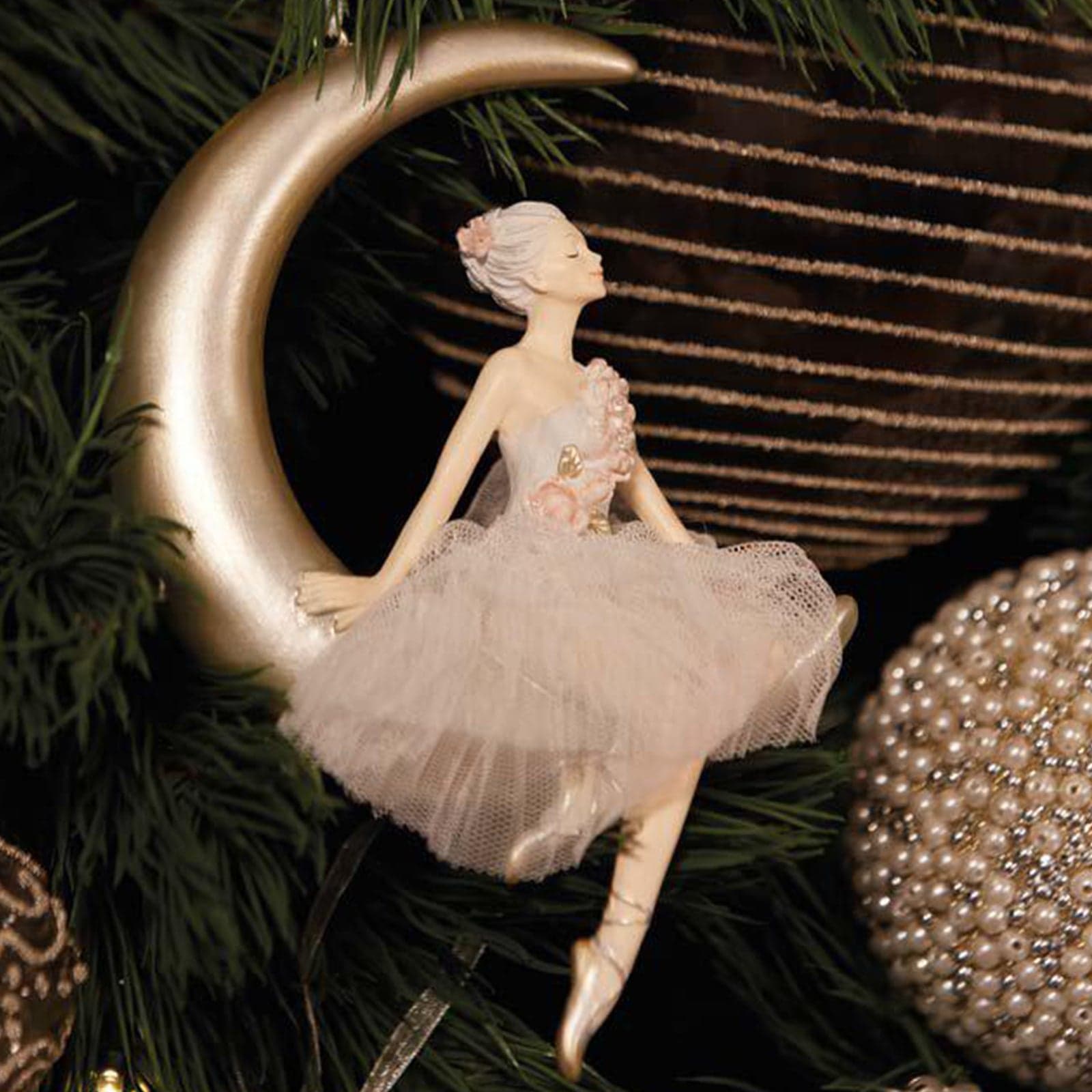 Pallina per albero di natale ballerina con tutù in pizzo argento e oro h 18 cm - 2