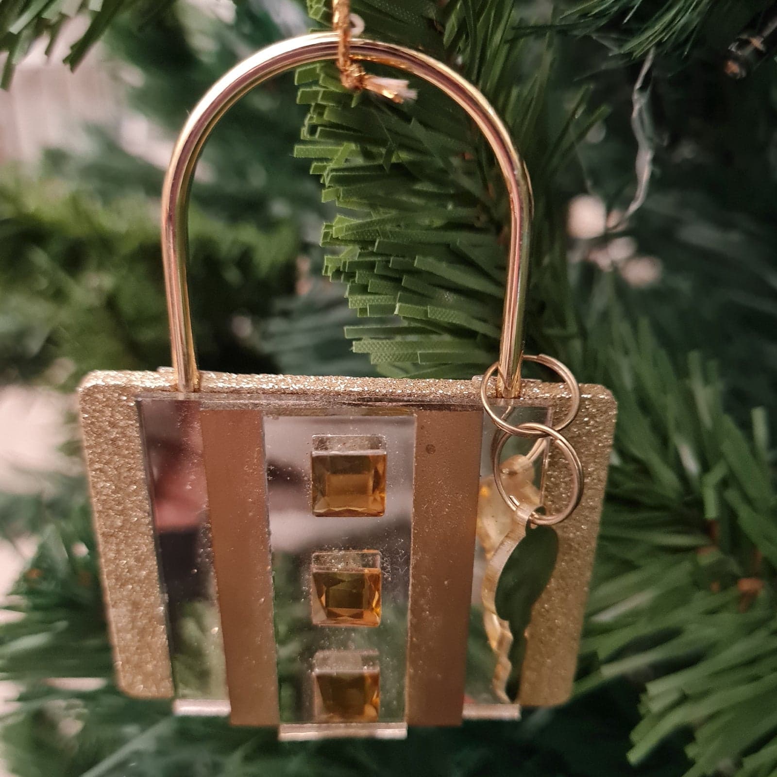 Lucchetto dorato decorazione per Albero di Natale appendibile da 9 cm - 2