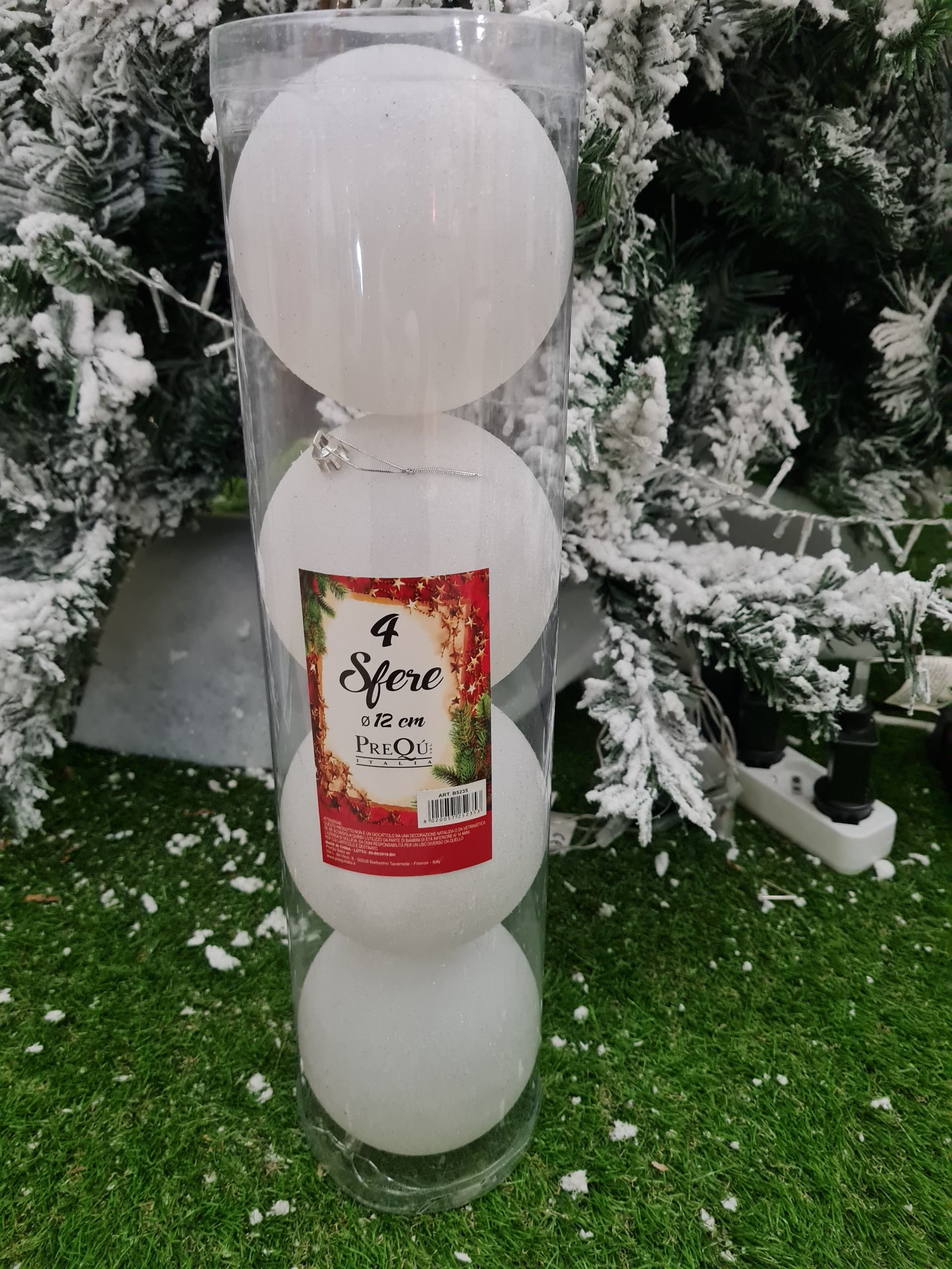 4 Palline natalizie in PVC Bianco con Glitter da Ø 12 cm, Pendaglio tinta unita - 2