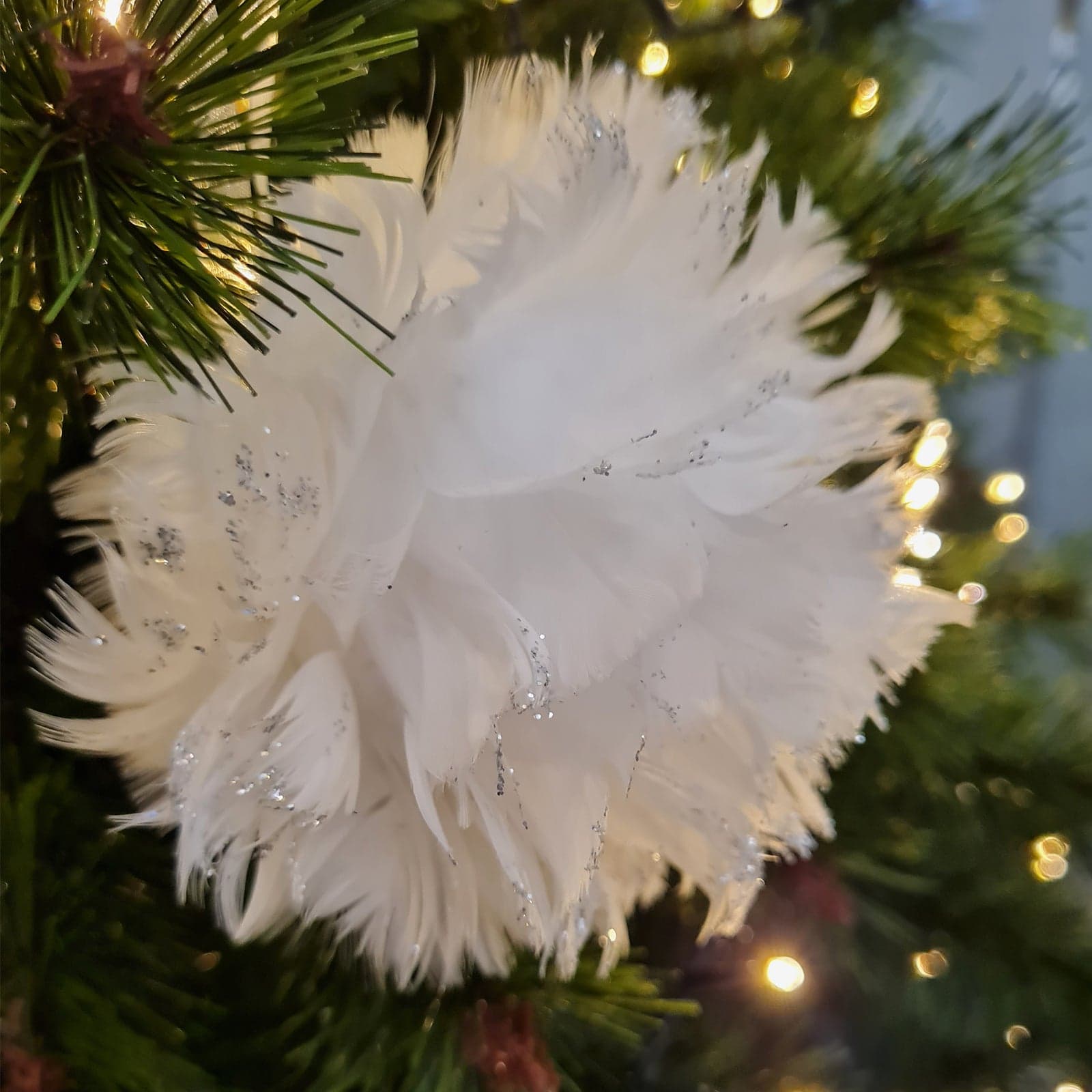 4 palline per albero di natale con Piume Bianche da Ø 9 cm Pendaglio decorato - 2
