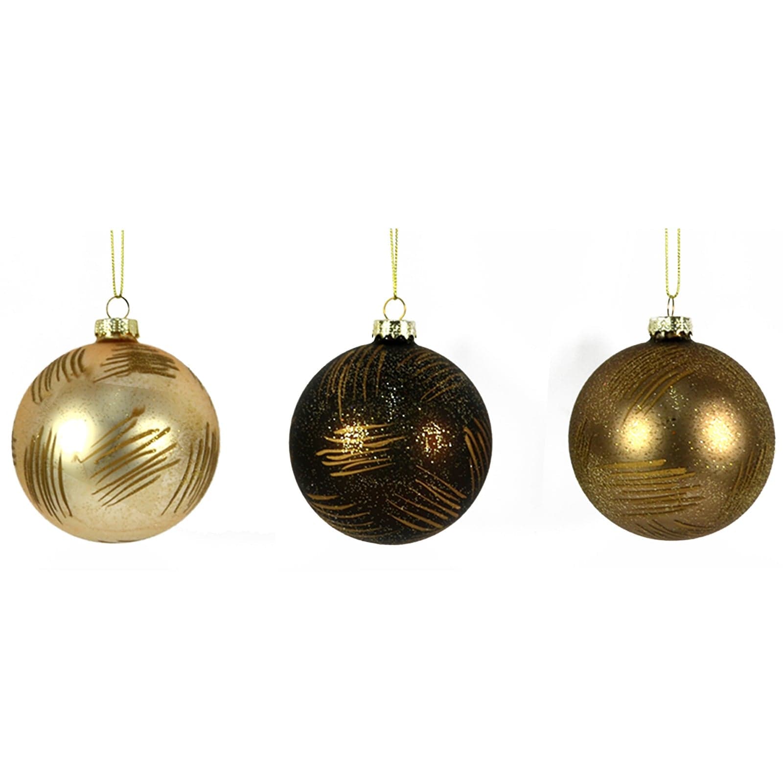 9 Palline per albero di natale in vetro Oro e Nero da Ø 10 cm pendaglio decorato - 2