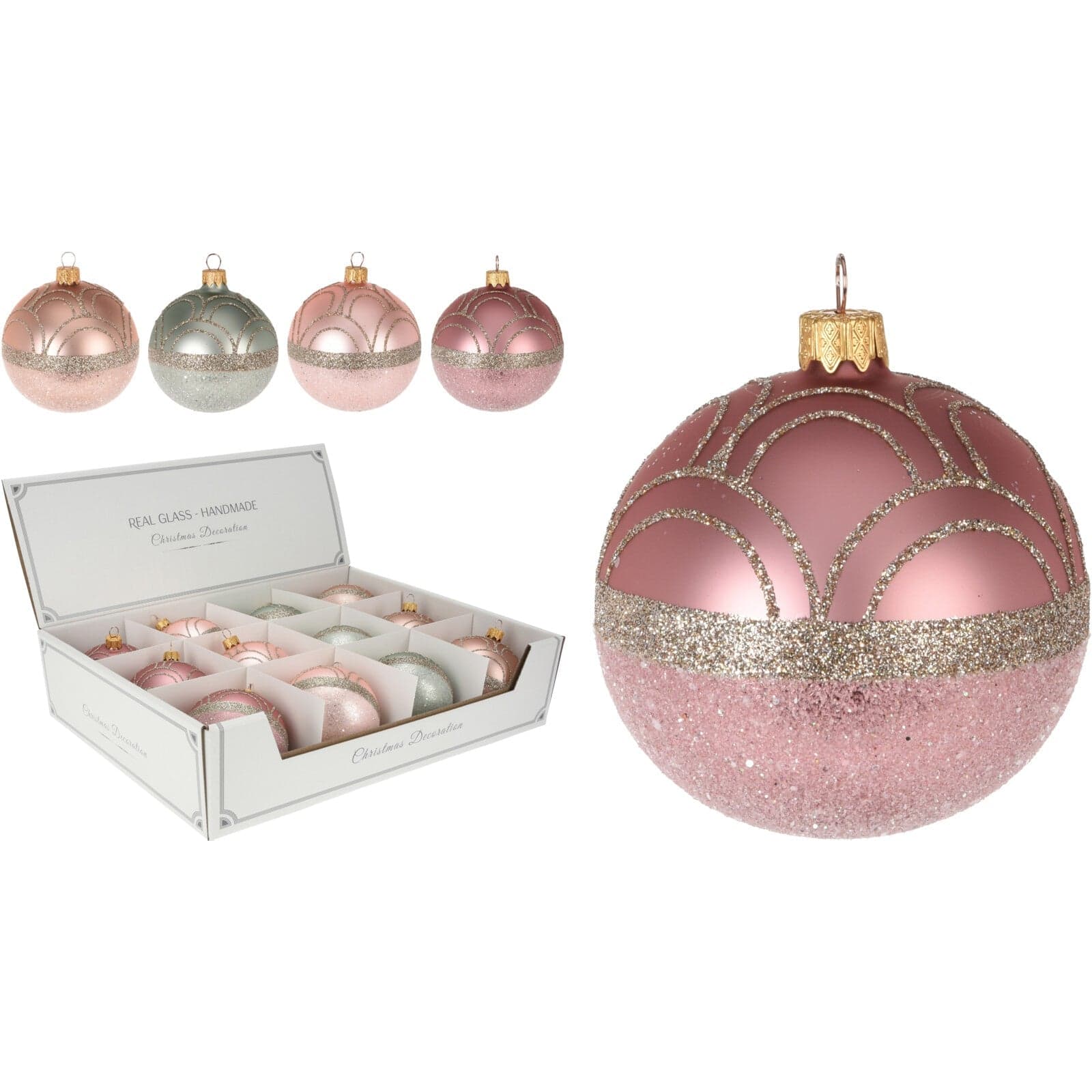 6 palline per albero di natale in vetro con glitter da Ø 10 cm pendaglio decorato - 2