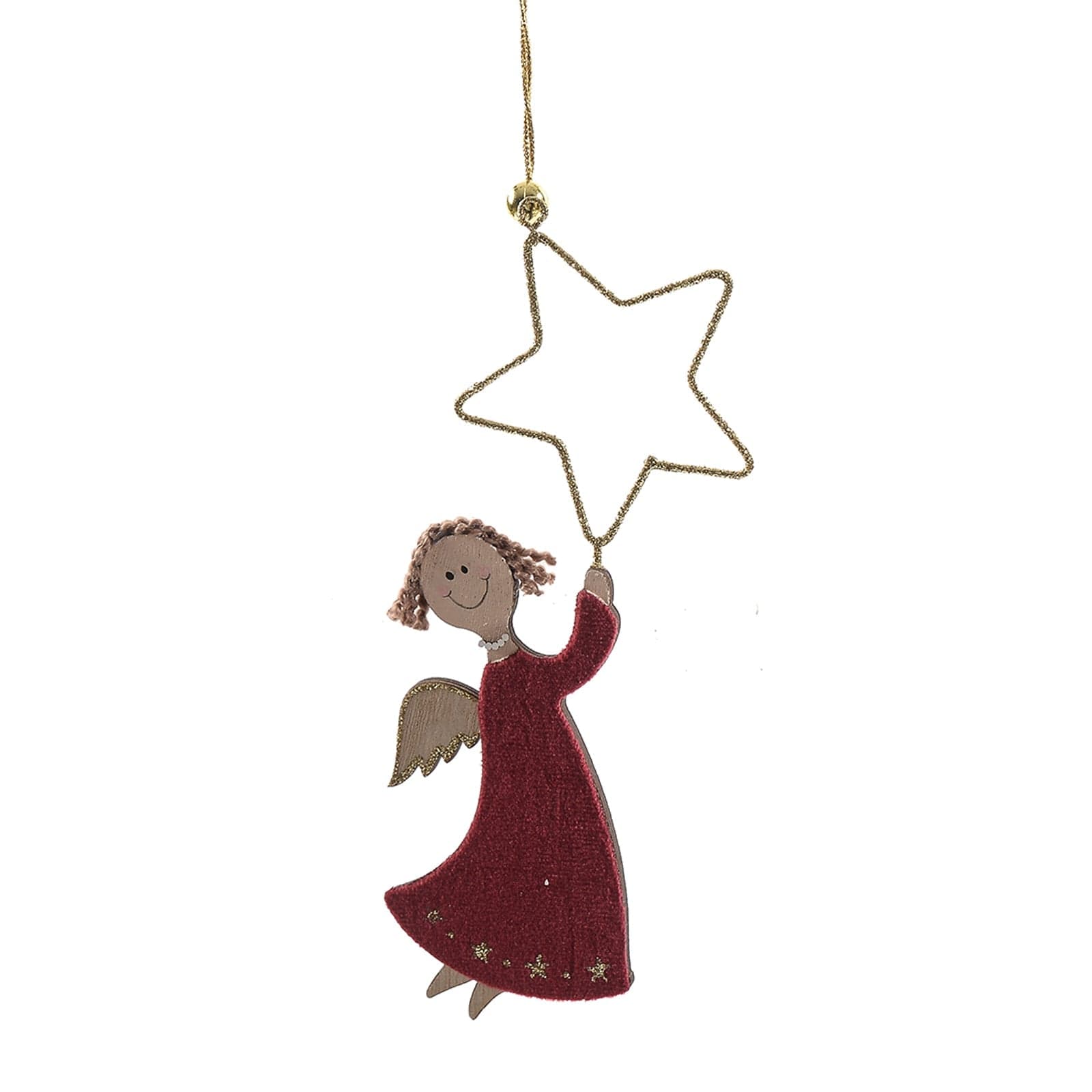 Pendente in legno decorazione natalizia per Albero di Natale, Angioletto h 19 cm - 2