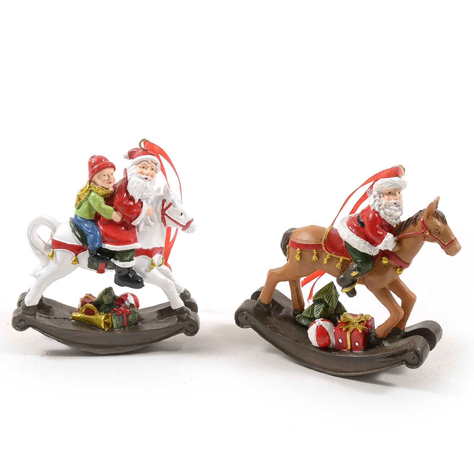 Pendente in resina natalizio  per Albero di Natale, Babbo Natale con cavallo h 10 cm - 3