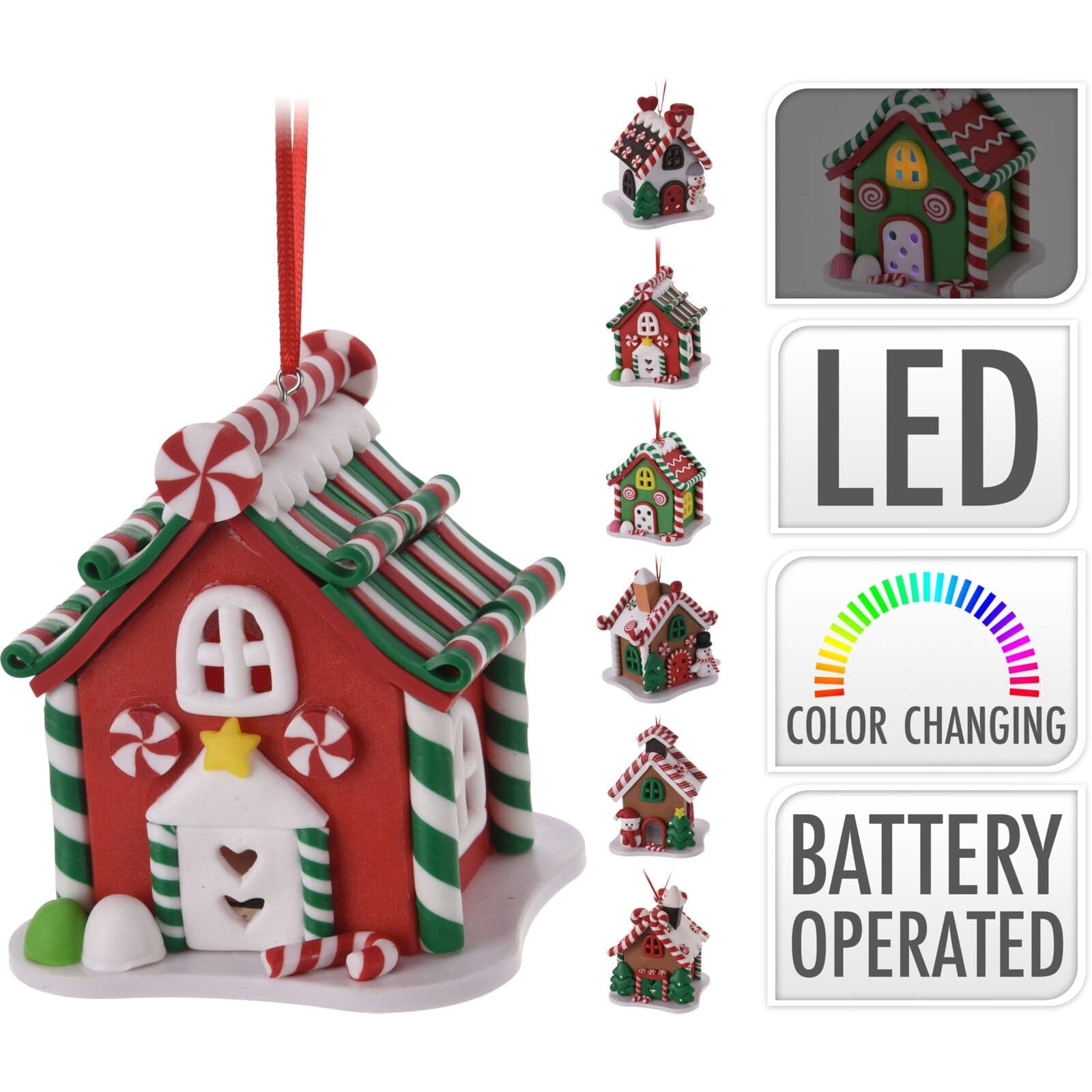 Pendaglio "Candy House" con Led pallina particolare per albero di natale h 8 cm - 7