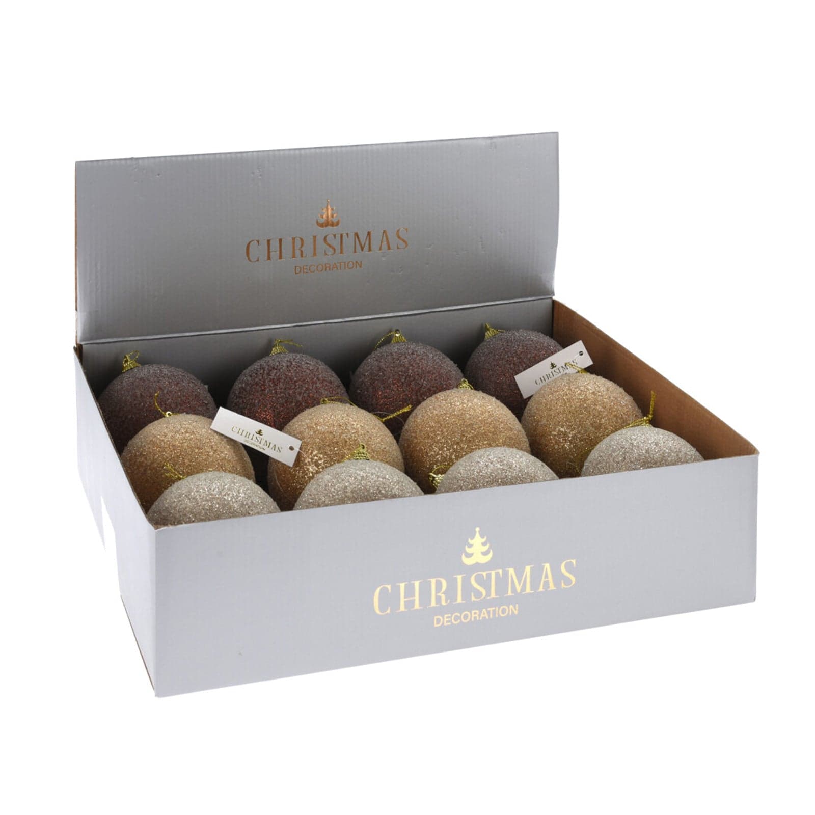 Set 12 Palline per albero di natale in vetro Marrone e Oro con Perline Tinta Unita Ø 10 cm - 2