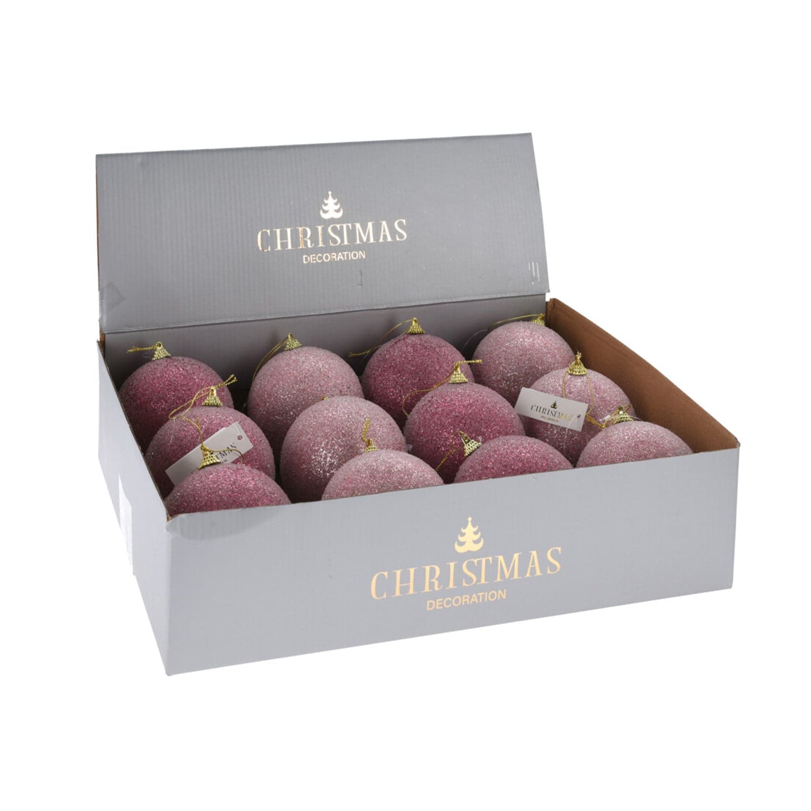 Set 12 Palline per albero di natale in vetro Rosa Scuro con Perline Tinta Unita Ø10 cm - 2