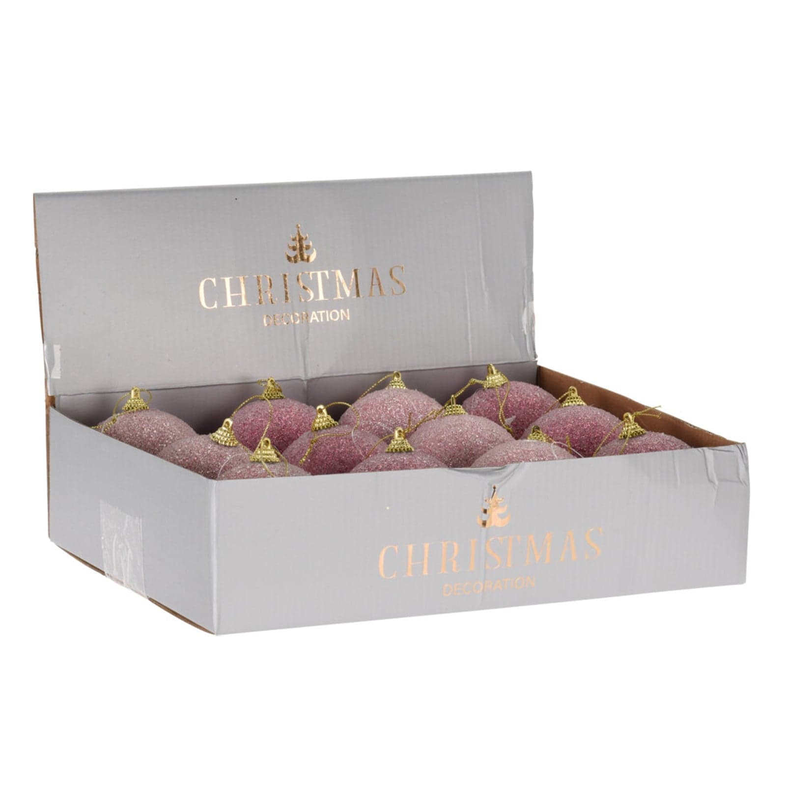 Set 12 Palline per albero di natale in vetro Rosa con Perline Tinta Unita Ø 8 cm - 2