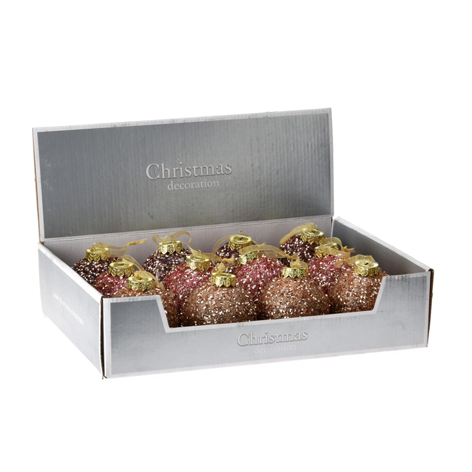 12 Palline per albero di natale in vetro Rosa con Paillettes Tinta Unita Ø 8 cm - 2