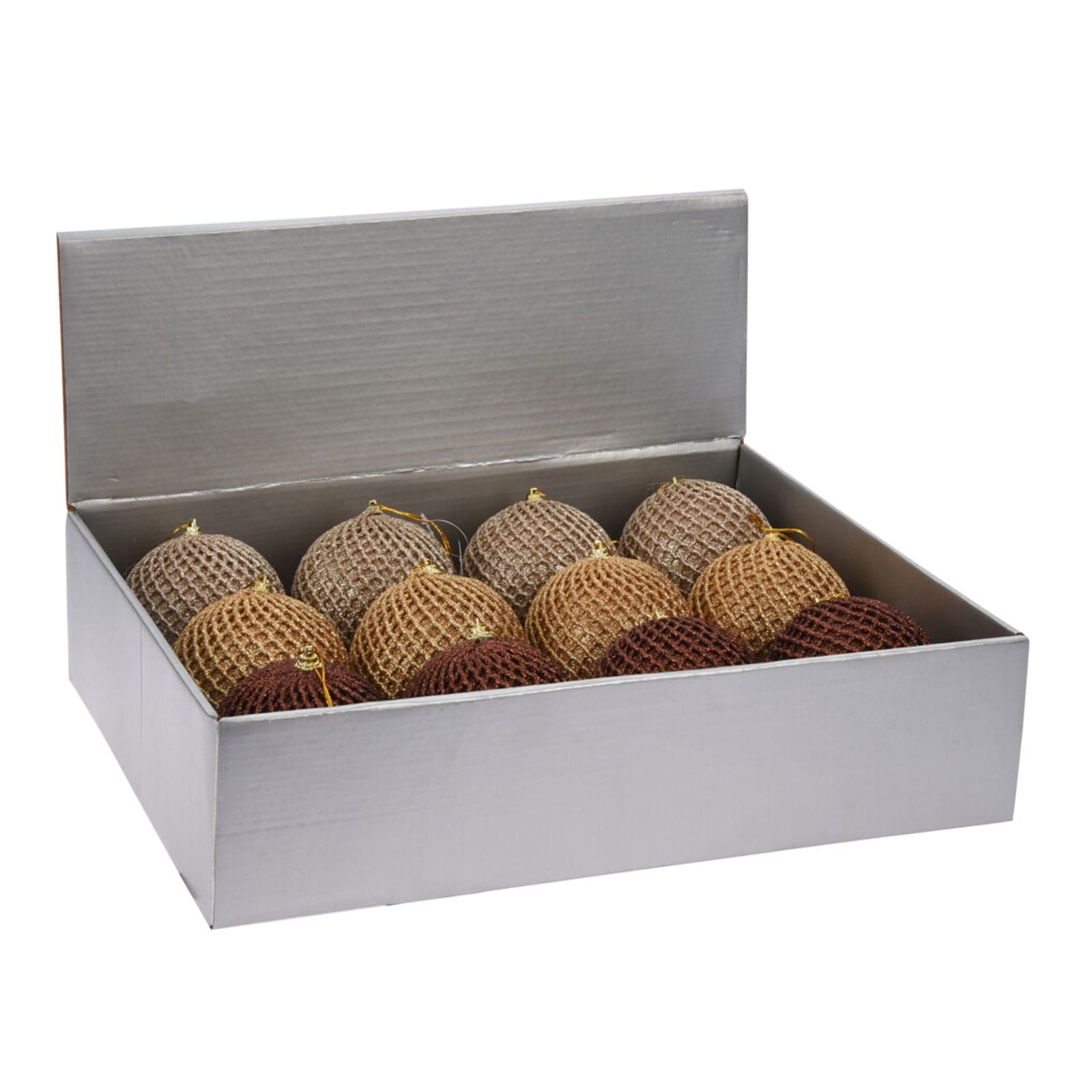 Set 12 Palline per albero di natale in vetro Rete Beige e Marrone "Amber" Tinta Unita - 2