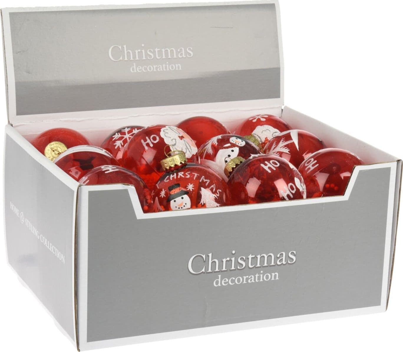 Set 24 Palline per albero di natale in vetro Rosso con Babbo Natale e Pupazzo di Neve Tinta Unita Ø 8 cm - 2
