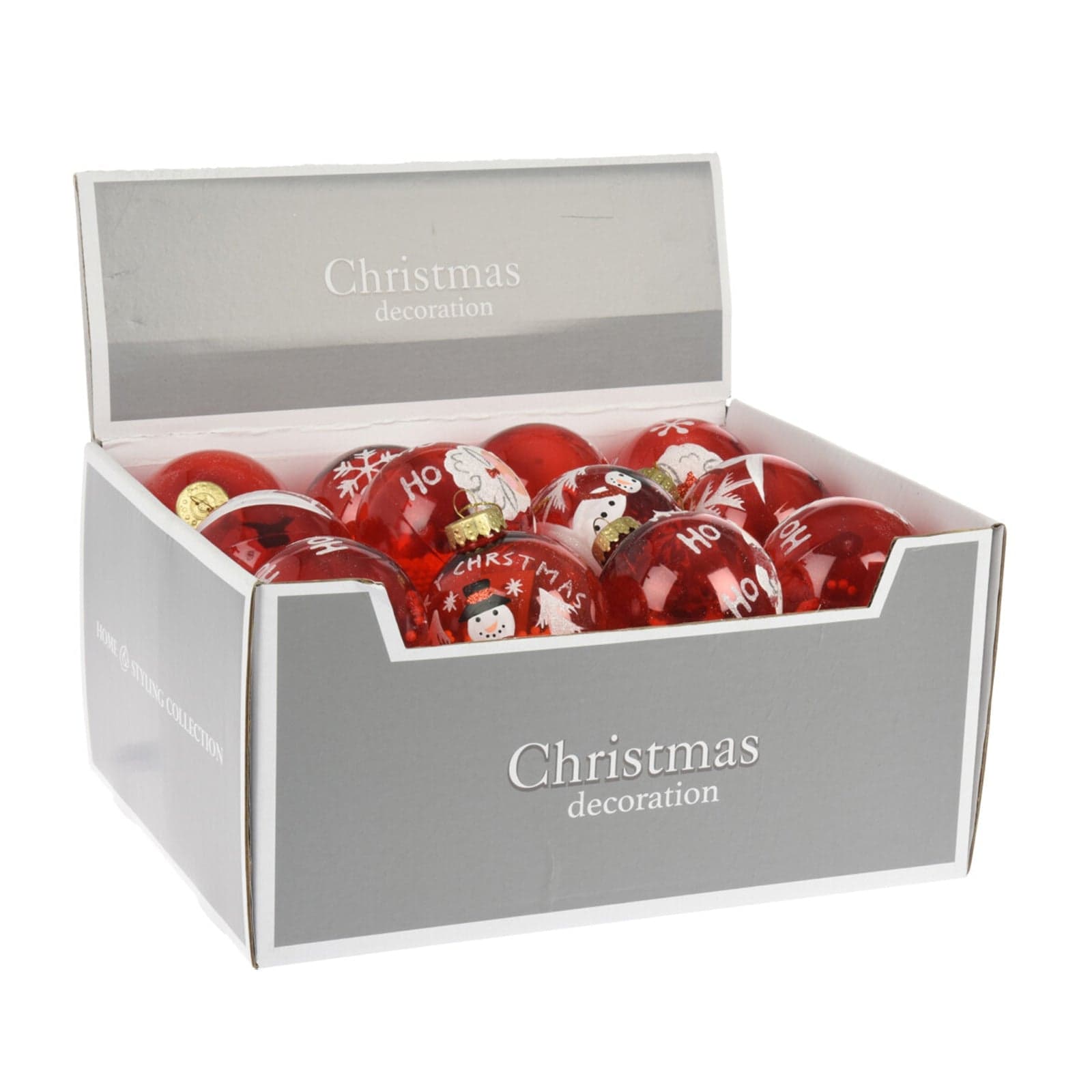 Set 24 Palline per albero di natale in vetro Rosso con Babbo Natale e Pupazzo di Neve Tinta Unita Ø 8 cm - 2