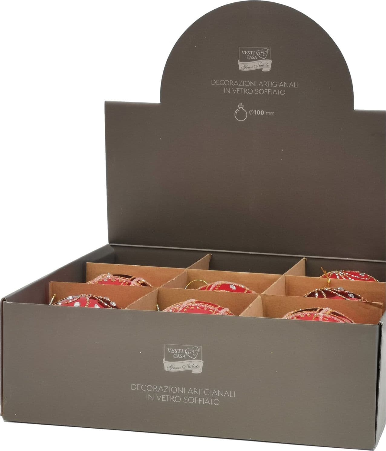 Palline in vetro "Rosso Glitterate" per albero di Natale moderno 9 sfere da ø 10 cm - 2