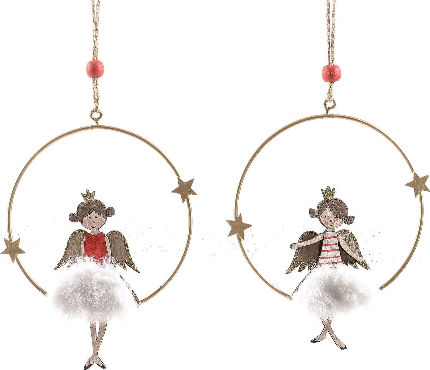 Pendente a cerchio natalizio in legno per Albero di Natale, con Angelo h 18 cm - 1