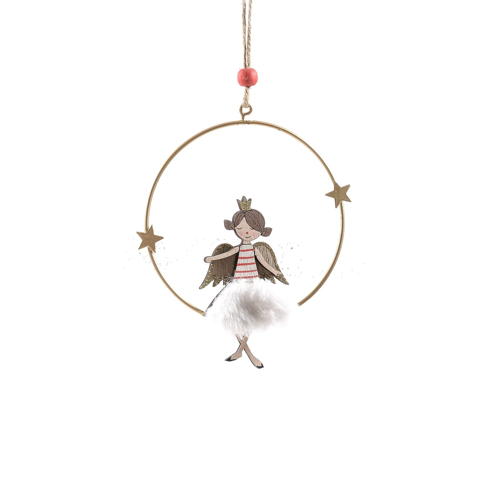 Pendente a cerchio natalizio in legno per Albero di Natale, con Angelo h 18 cm - 2