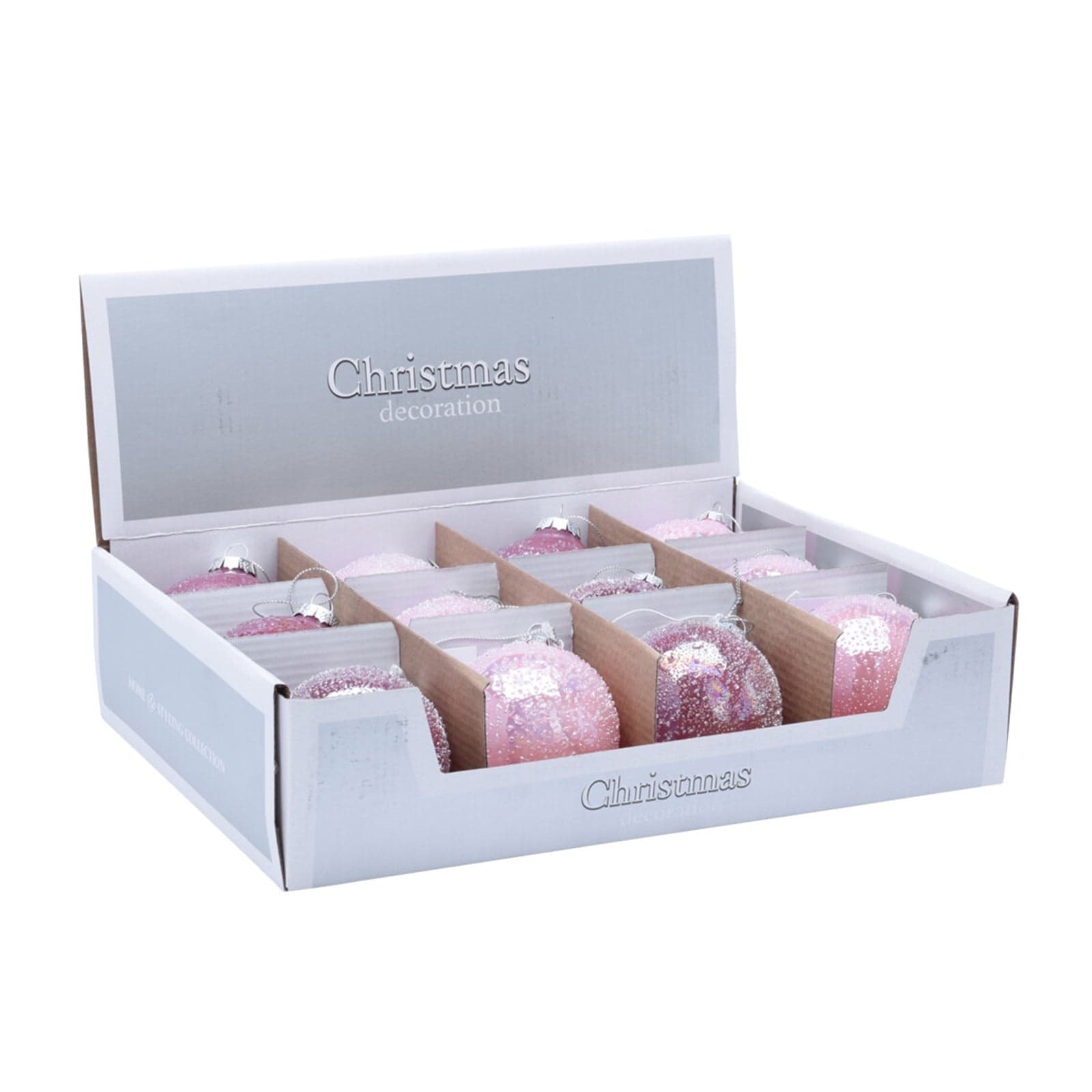 Set 12 Palline per albero di natale in vetro Frozen Rosa Tinta Unita Ø 8 cm - 2