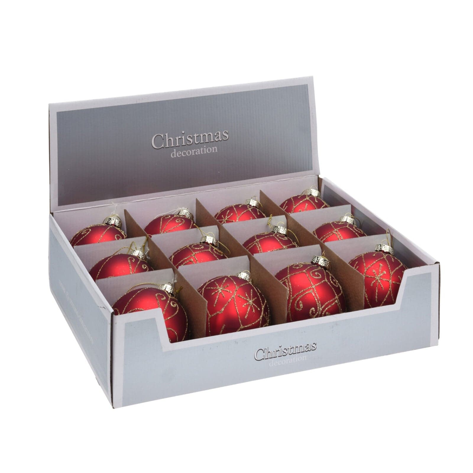Set 12 Palline per albero di natale in vetro Rosso Tinta Unita Ø 10 cm - 2