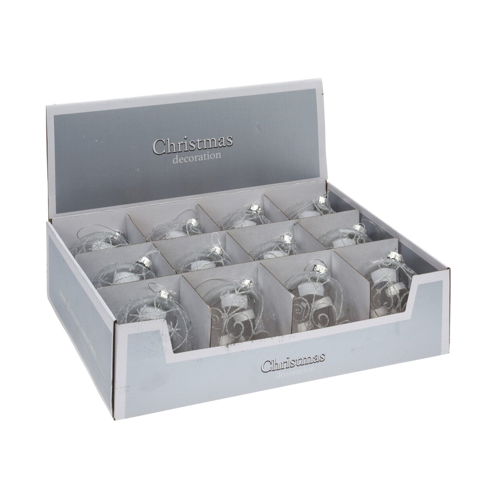 Set 12 Palline per albero di natale in vetro Bianco Trasparente Tinta Unita Ø 10 cm - 2