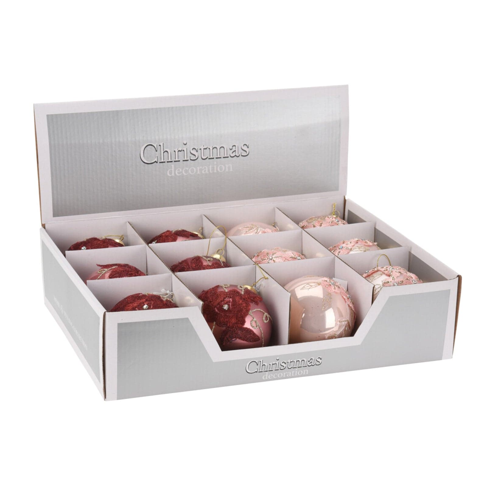 Palline per albero di natale in vetro Rosso e Rosa con Rose pendaglio Tinta Unita - 2