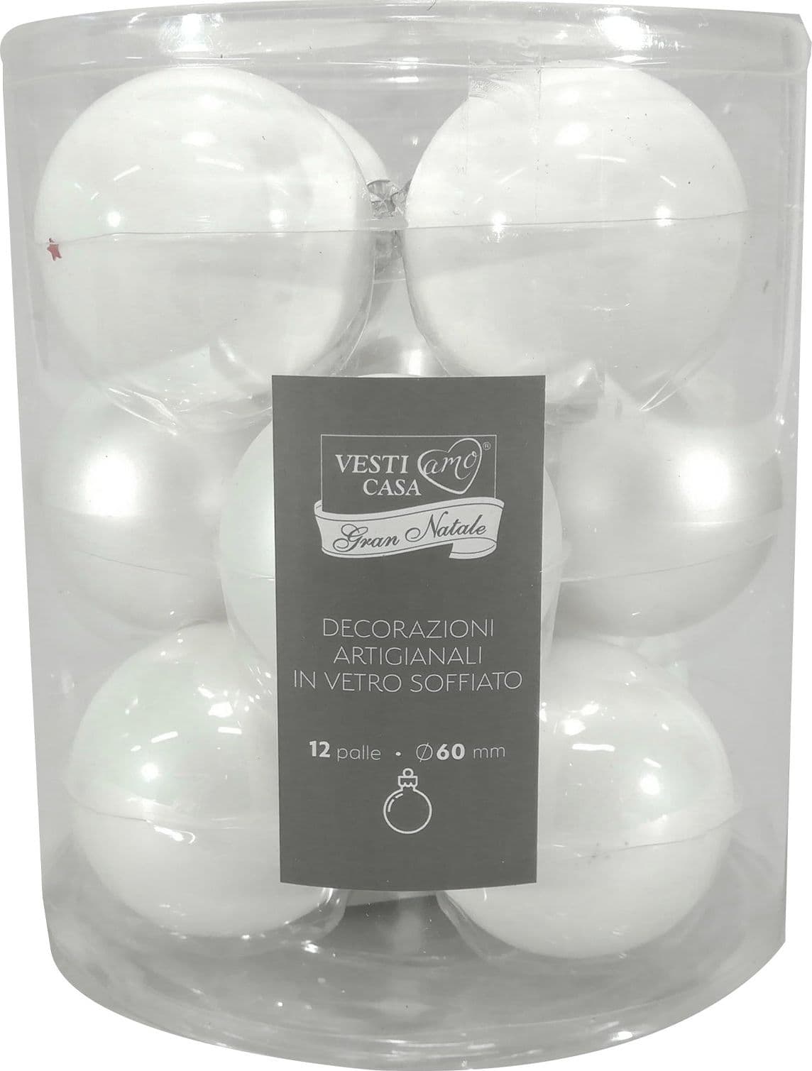 Palline in vetro "Mix Bianco Argentato" tinta unita per albero di Natale - 2