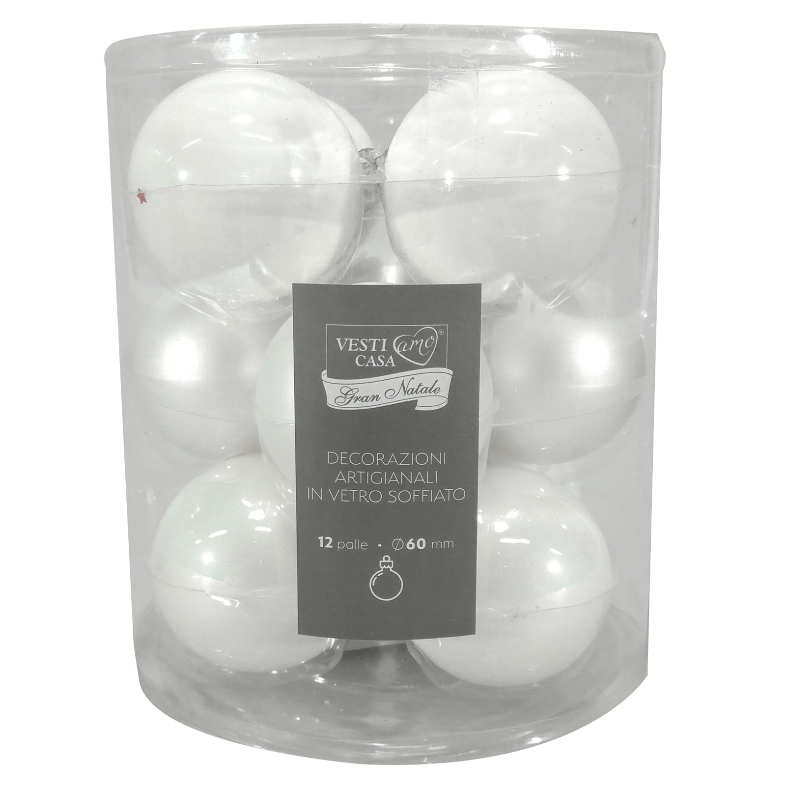 Palline in vetro "Mix Bianco Argentato" tinta unita per albero di Natale - 2