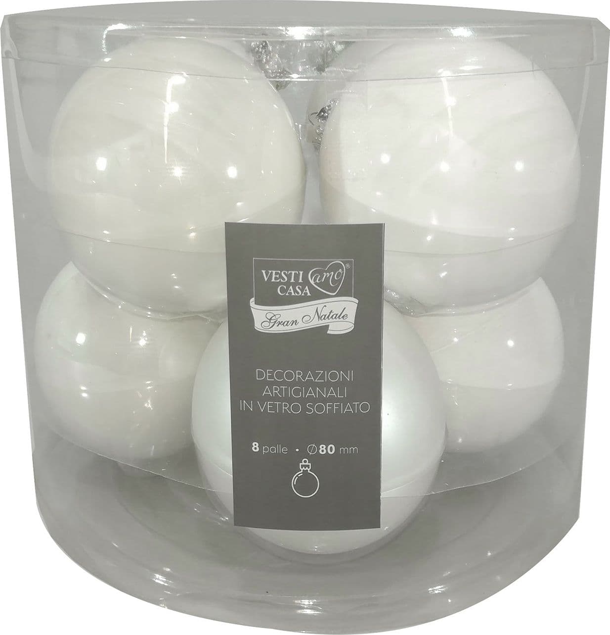 Palline in vetro "Mix Bianco Argentato" tinta unita per albero di Natale - 3
