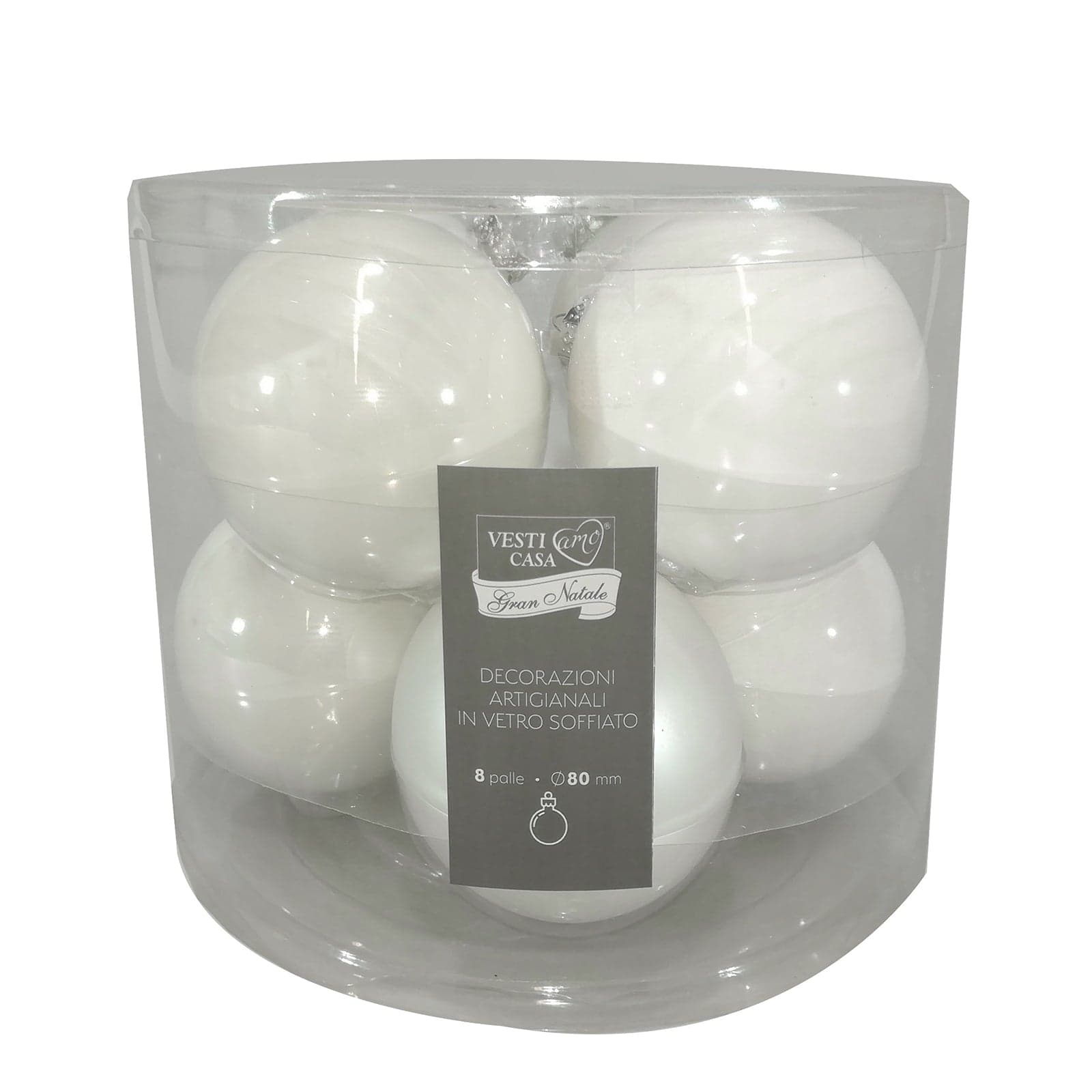 Palline in vetro "Mix Bianco Argentato" tinta unita per albero di Natale - 3