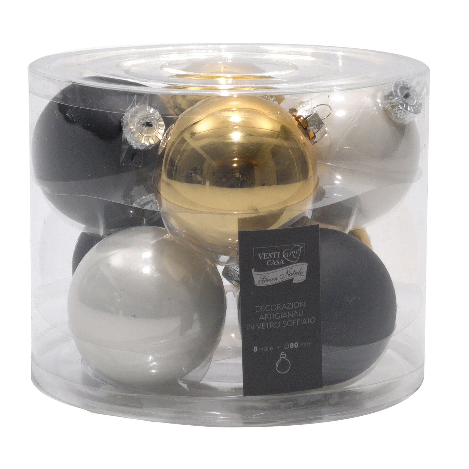 Palline in vetro "Mix Oro Nero Bianco" tinta unita per albero di Natale - 2